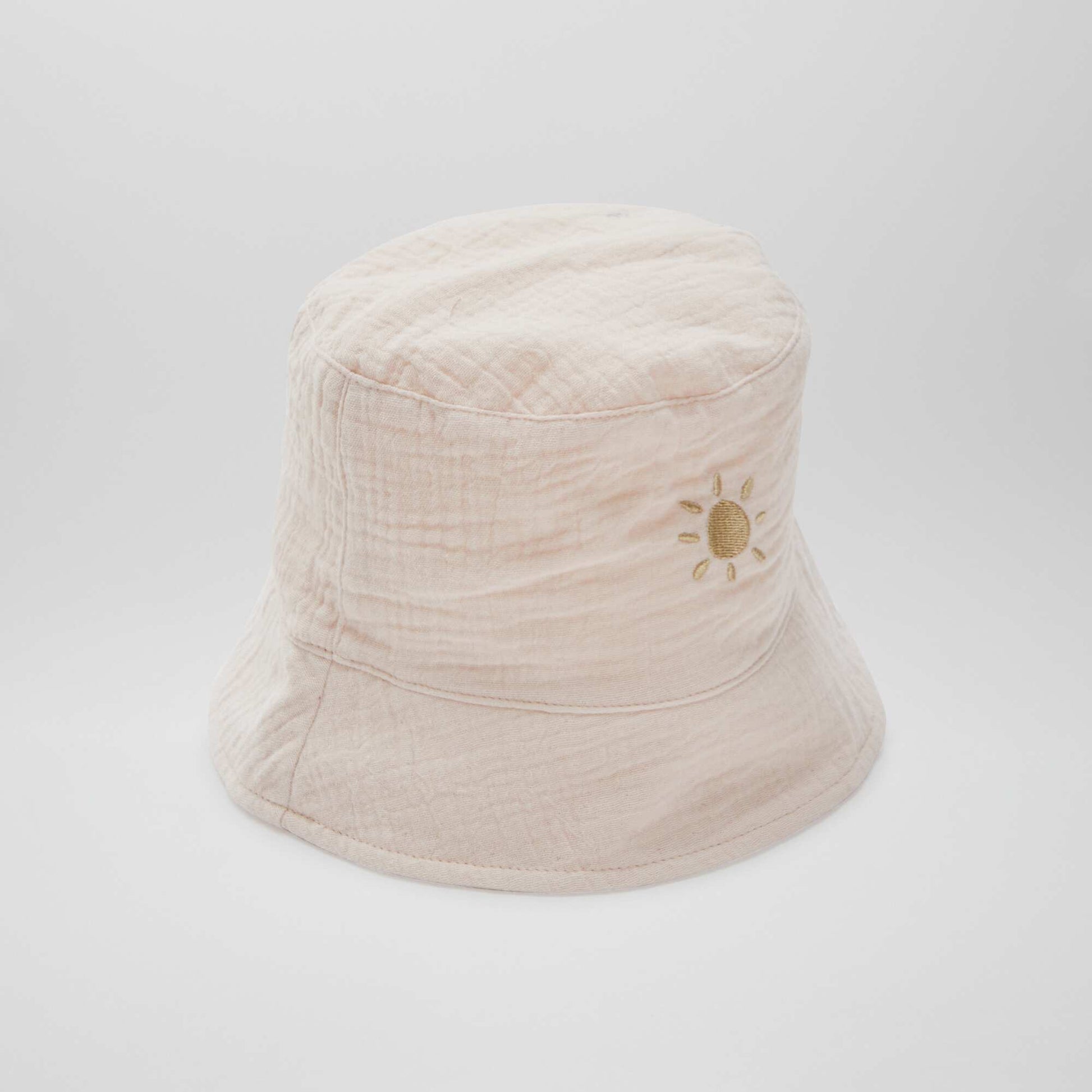 Cotton gauze bucket hat with embroidered sun PINK