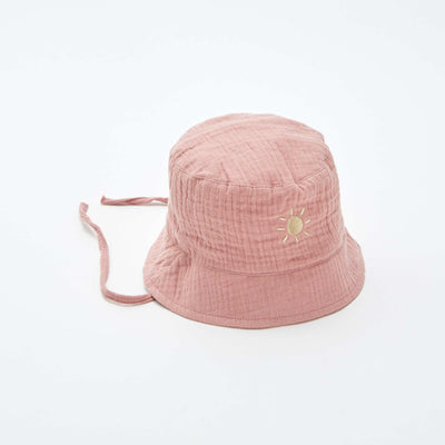 Cotton gauze bucket hat with embroidered sun PINK