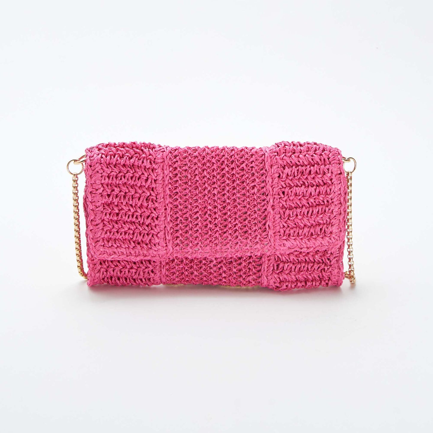 Raffia clutch with shoulder strap PINK