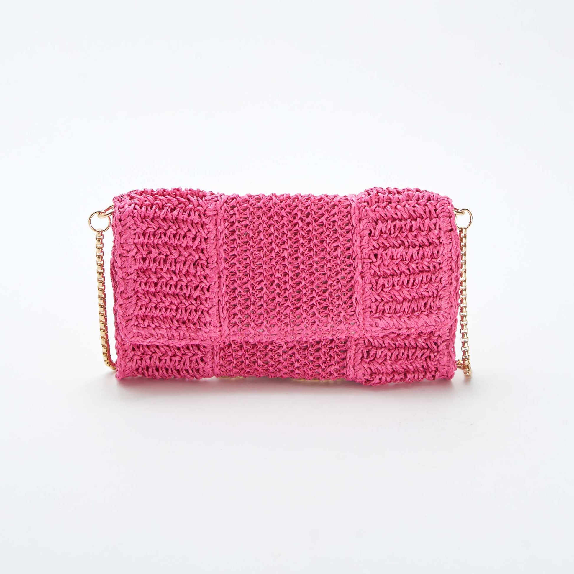 Raffia clutch with shoulder strap PINK