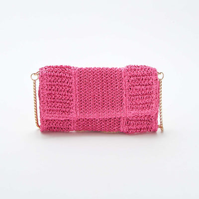 Raffia clutch with shoulder strap PINK