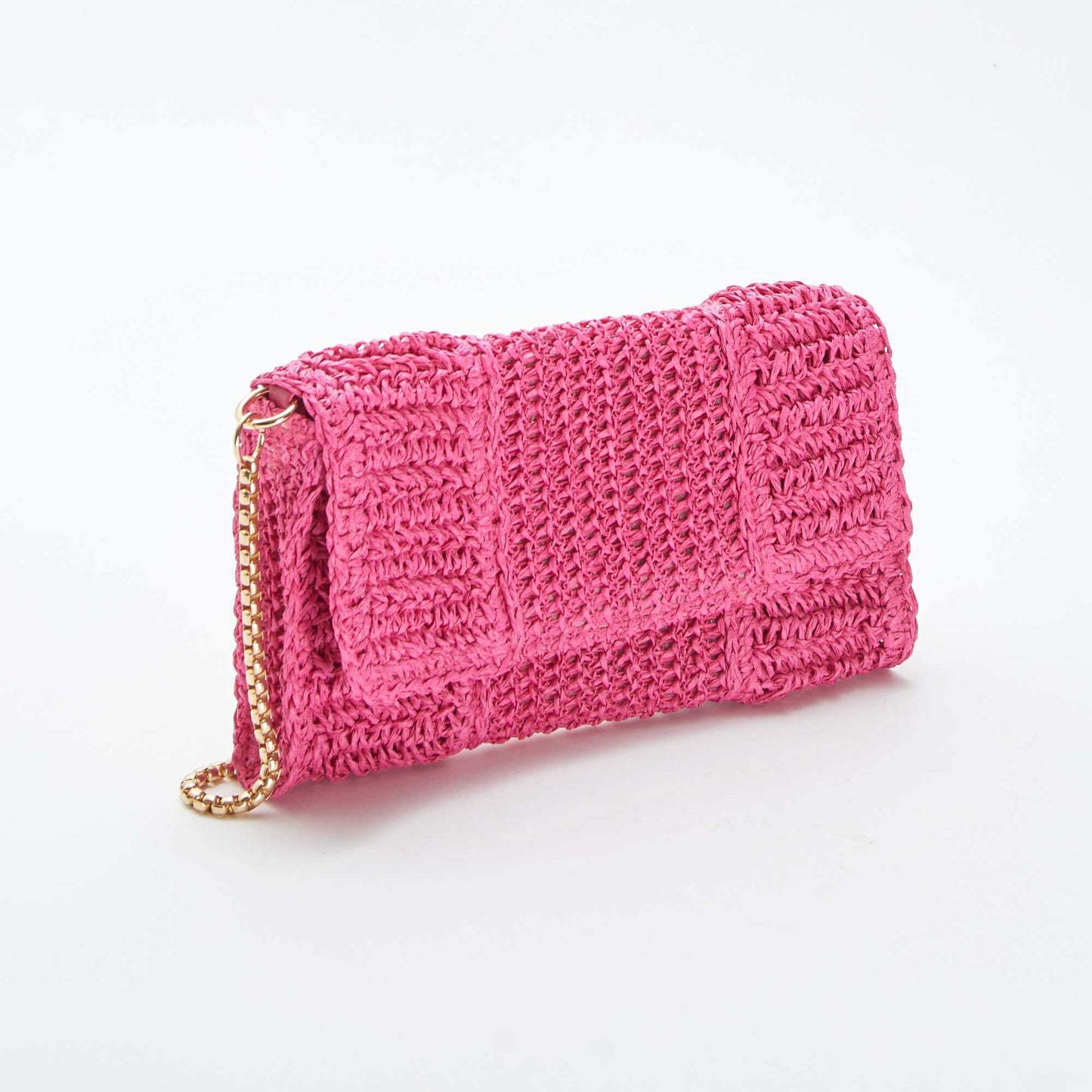 Raffia clutch with shoulder strap PINK