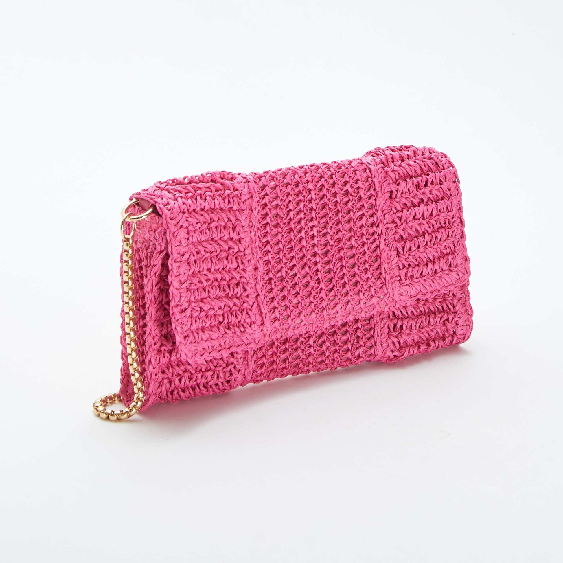 Raffia clutch with shoulder strap PINK