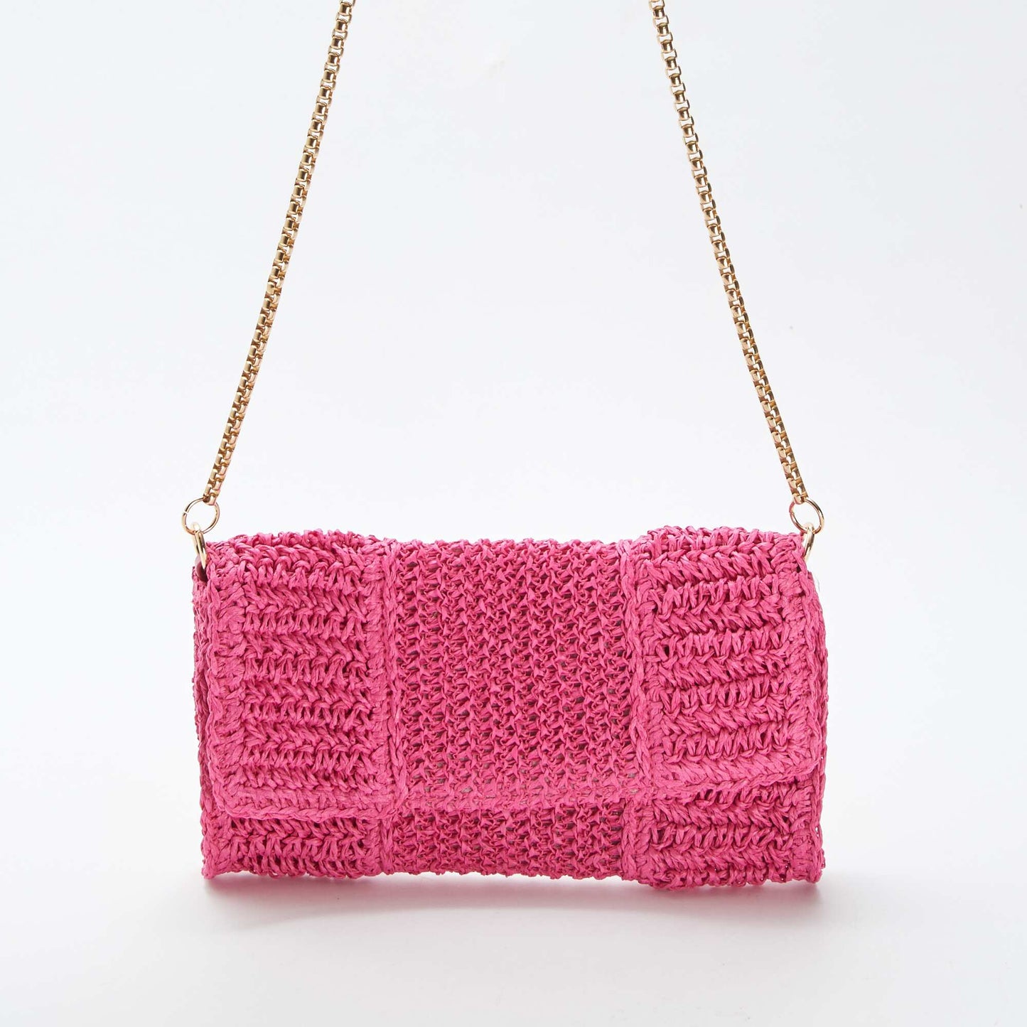 Raffia clutch with shoulder strap PINK