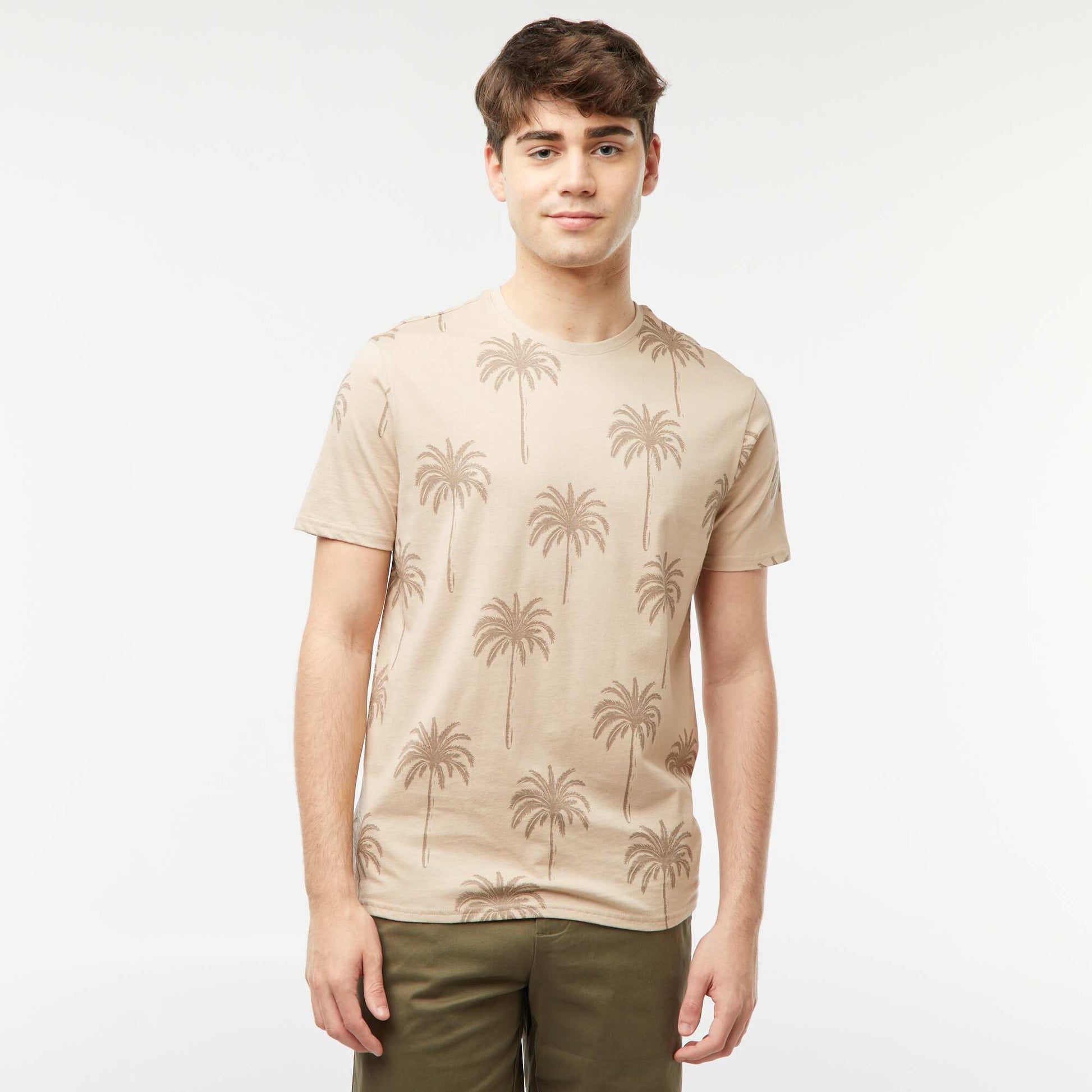 Palm tree printed T-shirt BEIGE