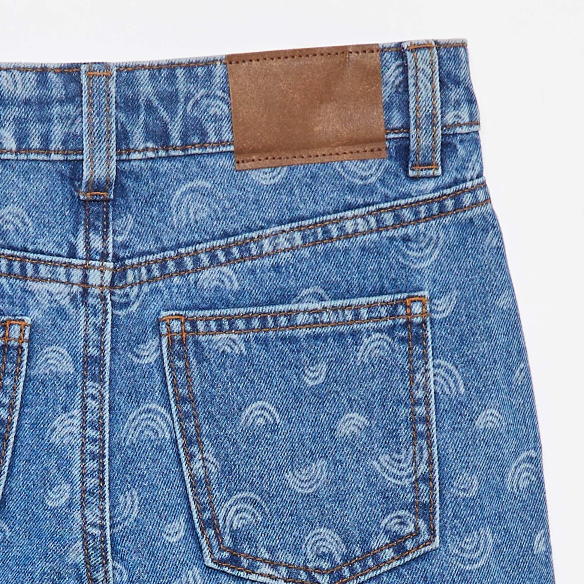 Printed denim shorts BLUE