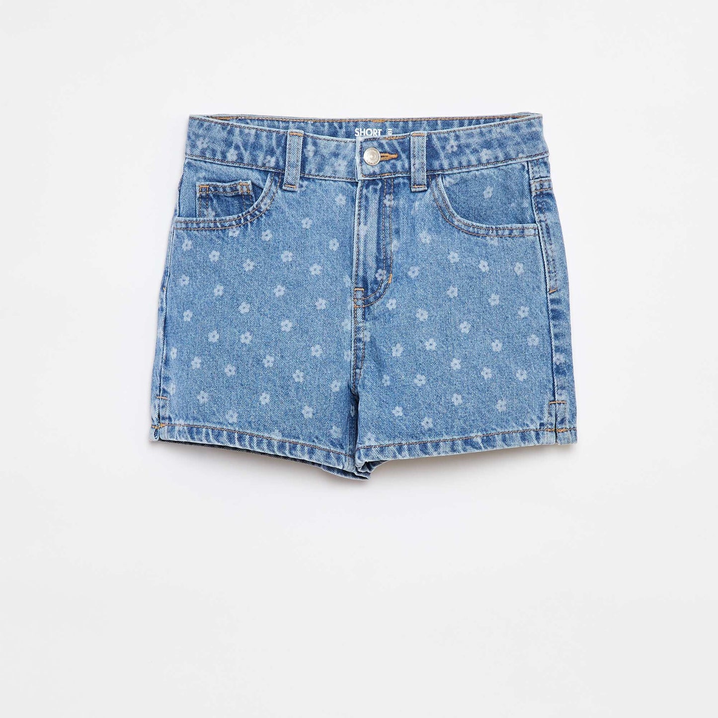 Printed denim shorts BLUE