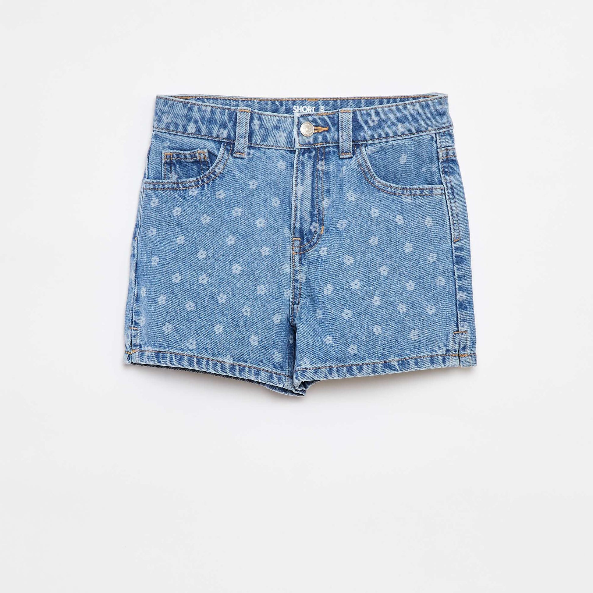 Printed denim shorts BLUE