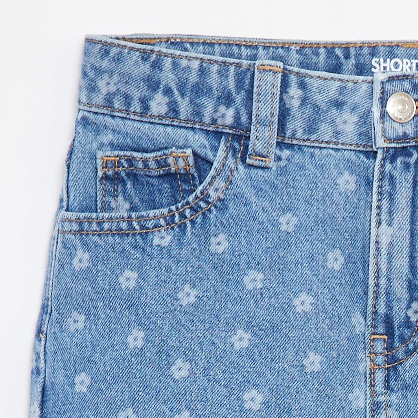 Printed denim shorts BLUE