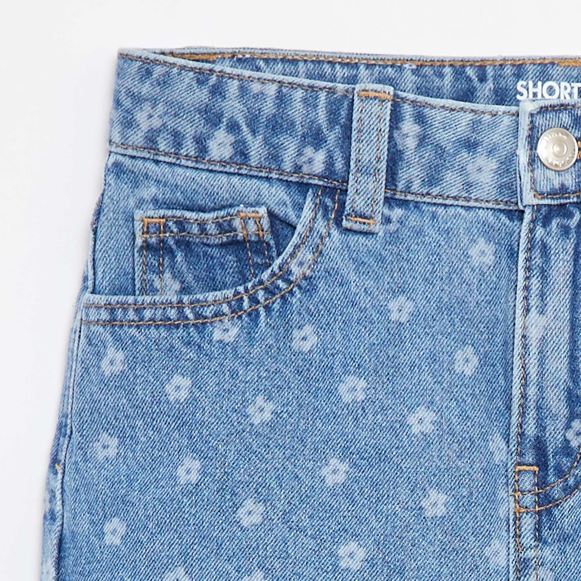 Printed denim shorts BLUE