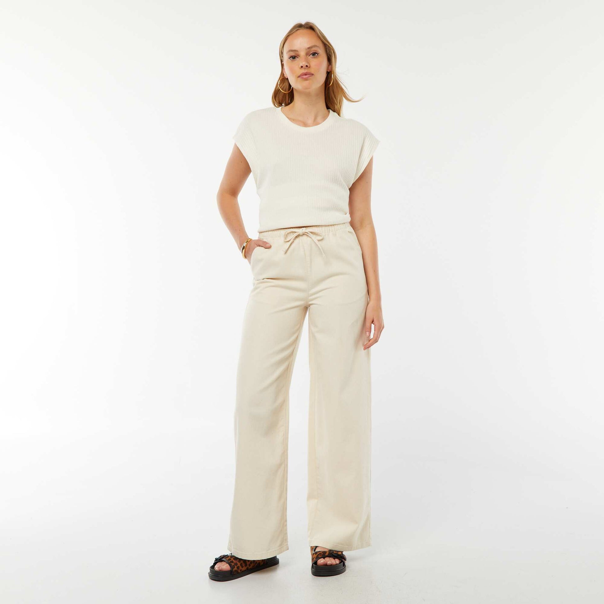 Elasticated denim trousers WHITE