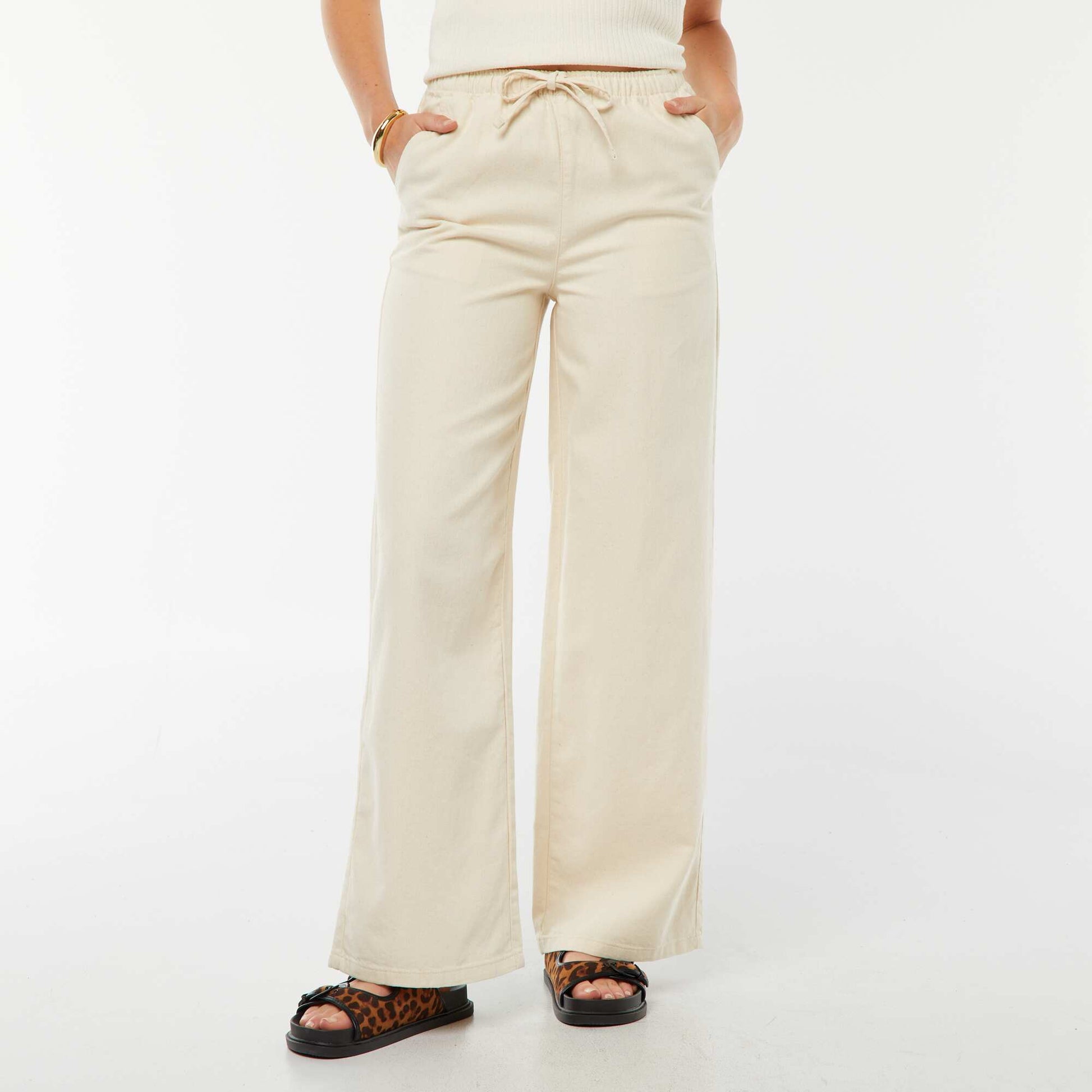 Elasticated denim trousers WHITE