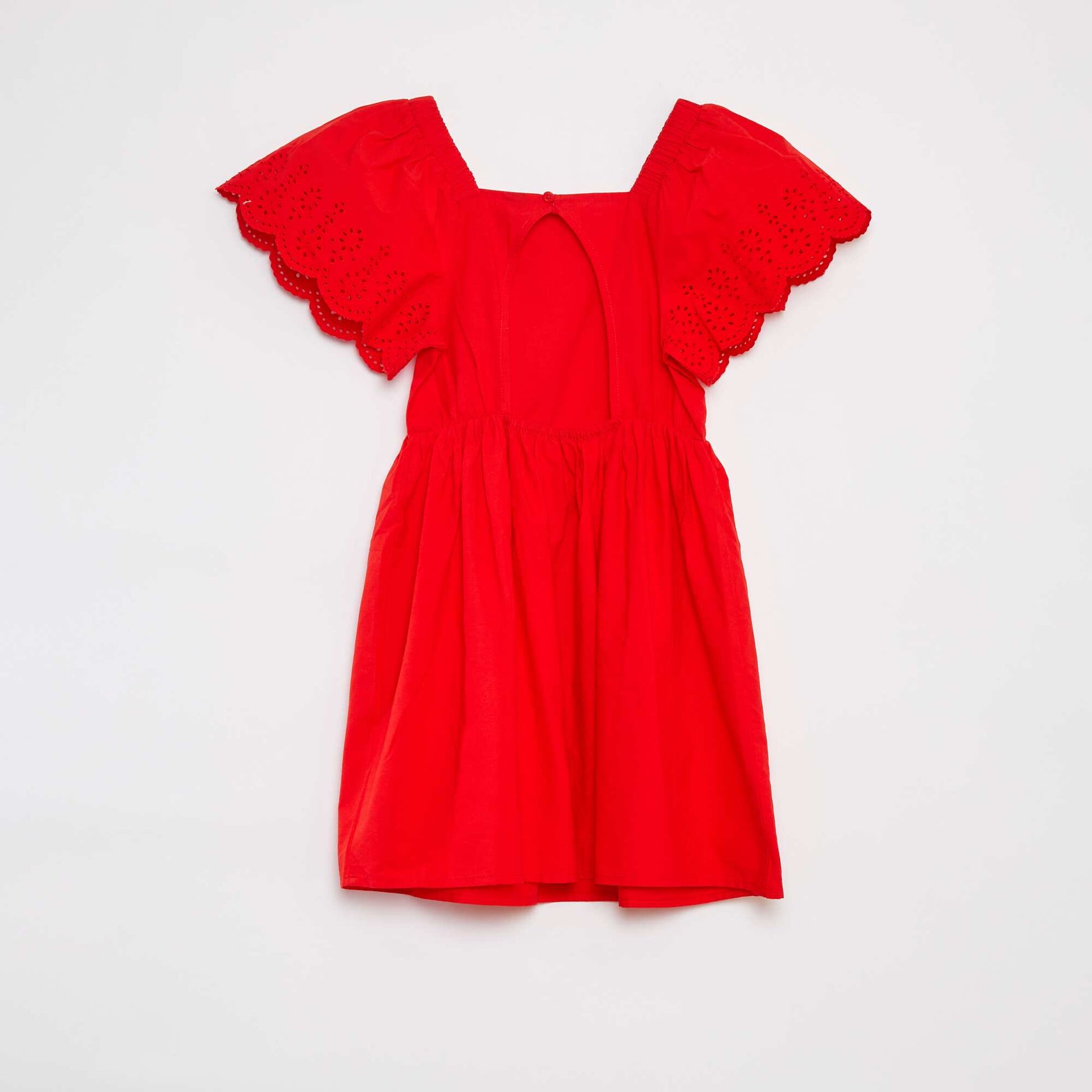 Short-sleeved dress with broderie anglaise RED