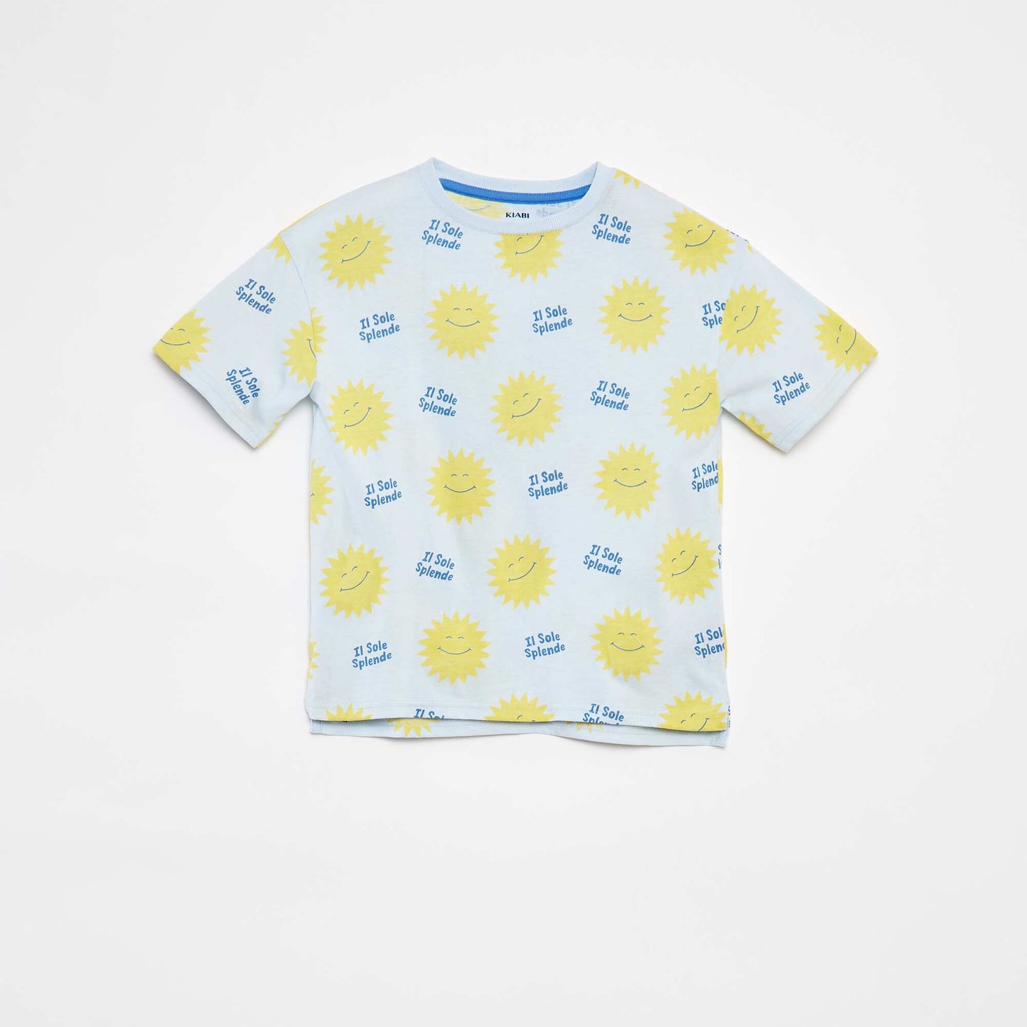 Loose-fit short-sleeved printed T-shirt - Longer at the back BLUE