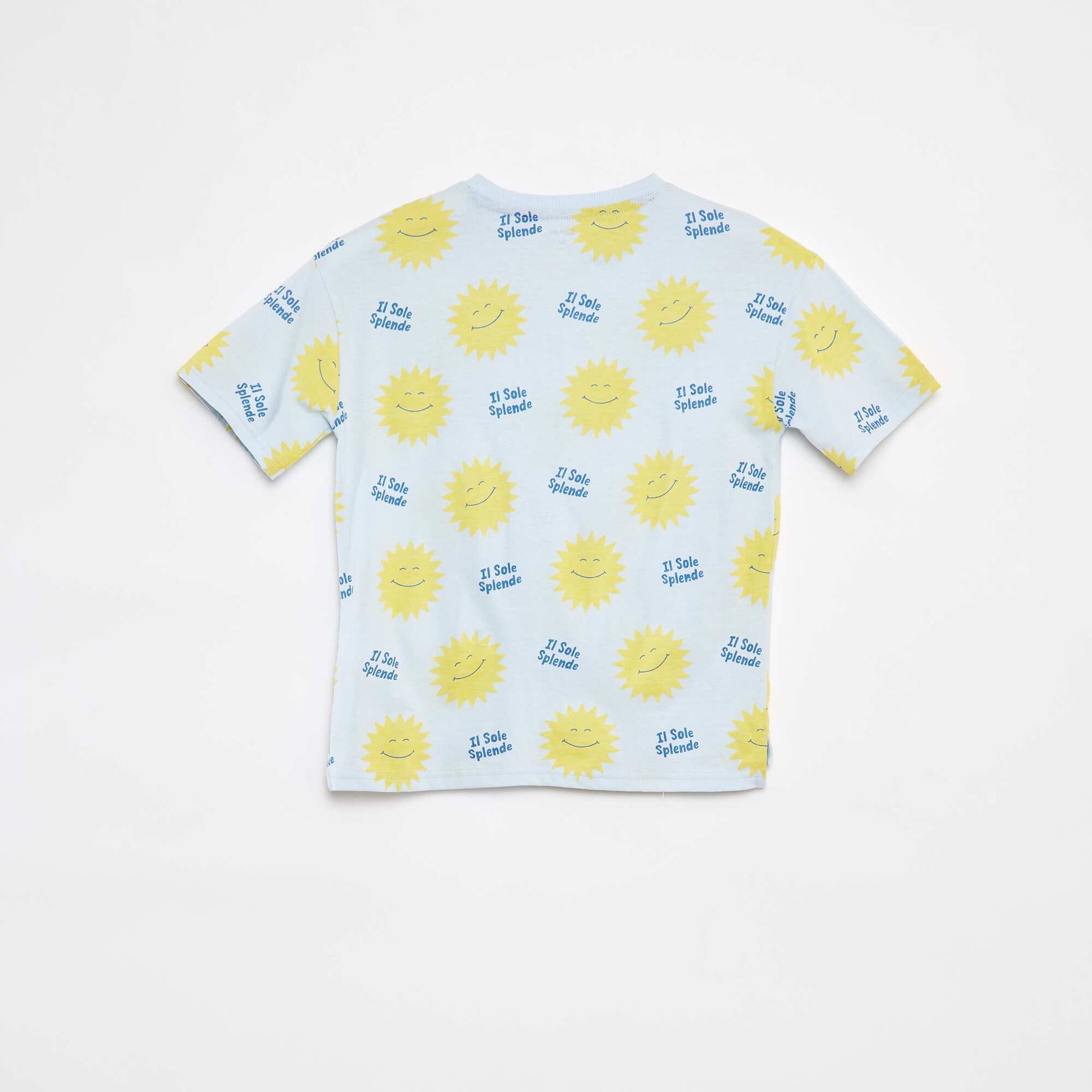 Loose-fit short-sleeved printed T-shirt - Longer at the back BLUE