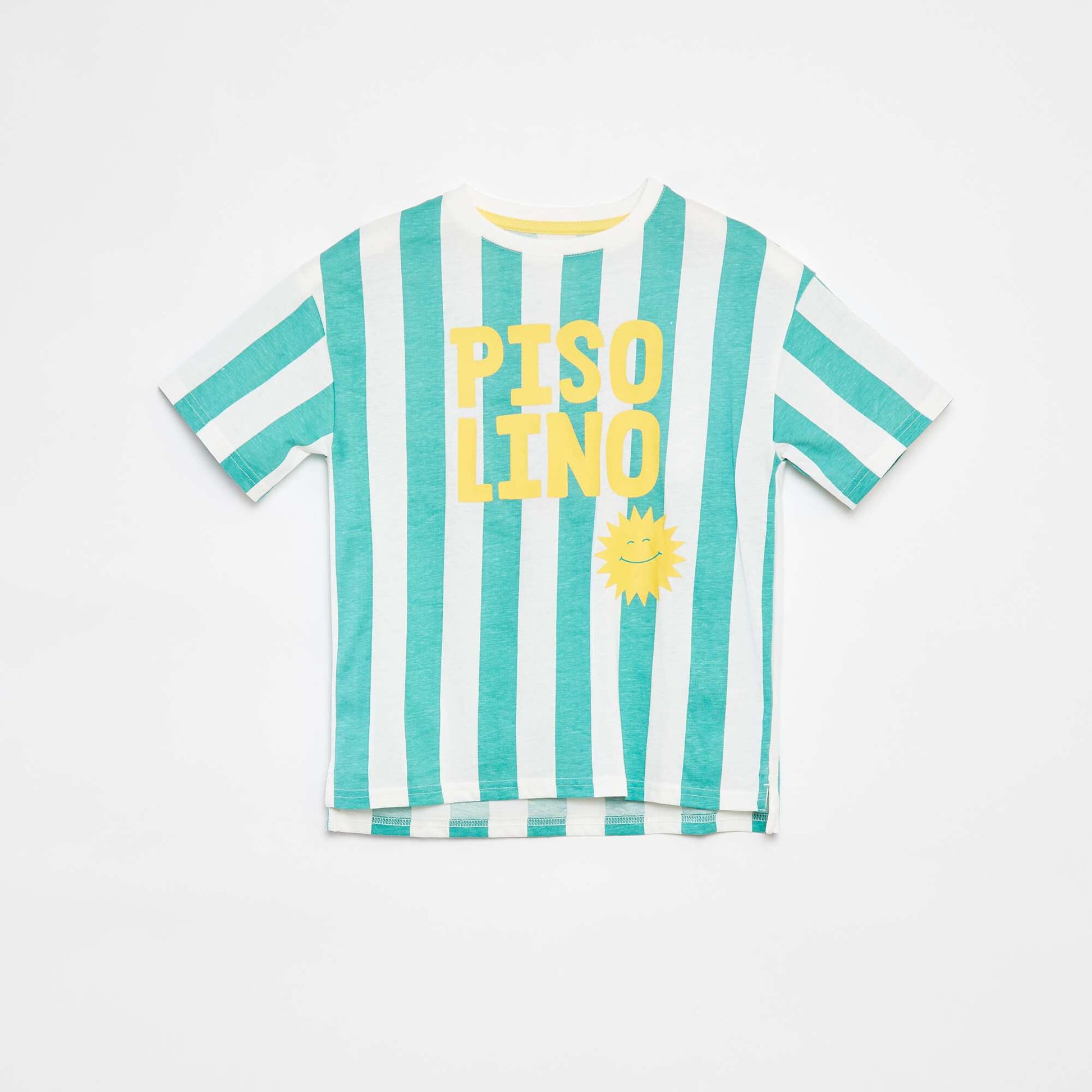 Loose-fit short-sleeved printed T-shirt - Longer at the back GREEN