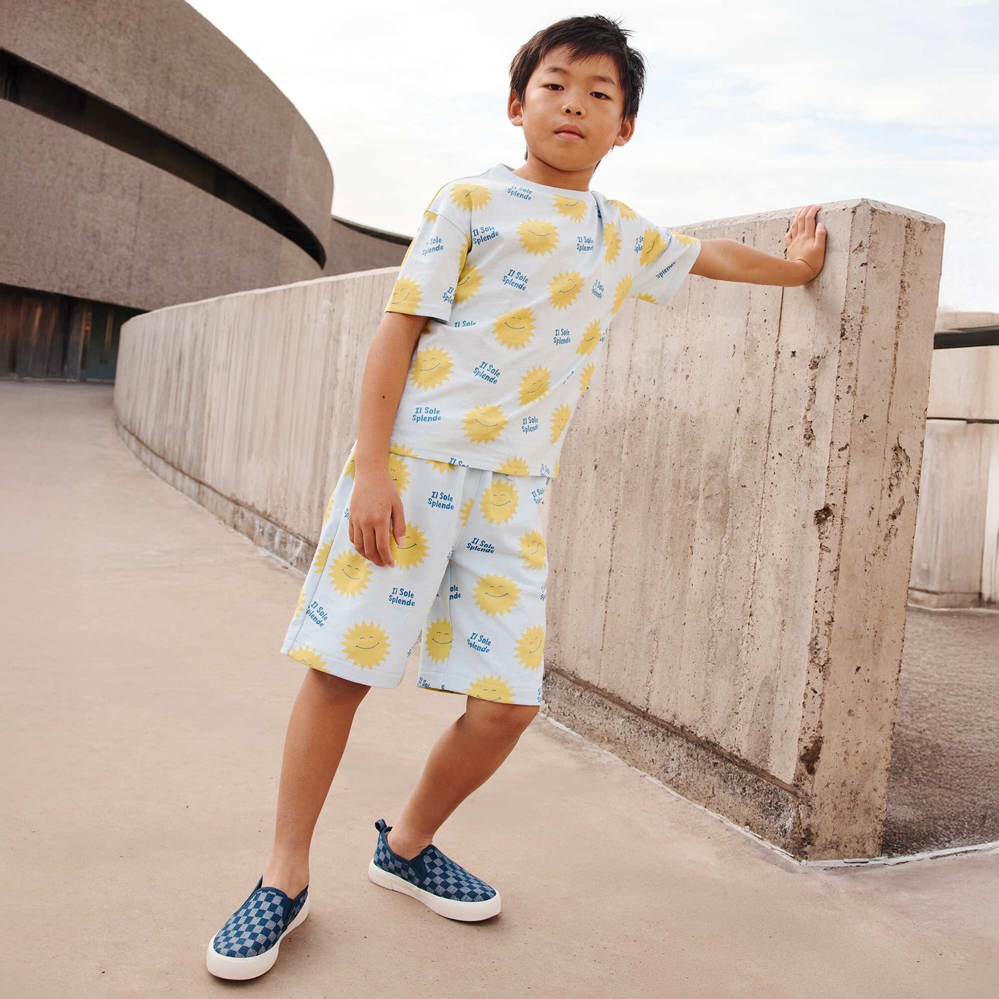 Lightweight patterned sweatshirt fabric Bermuda shorts BLUE