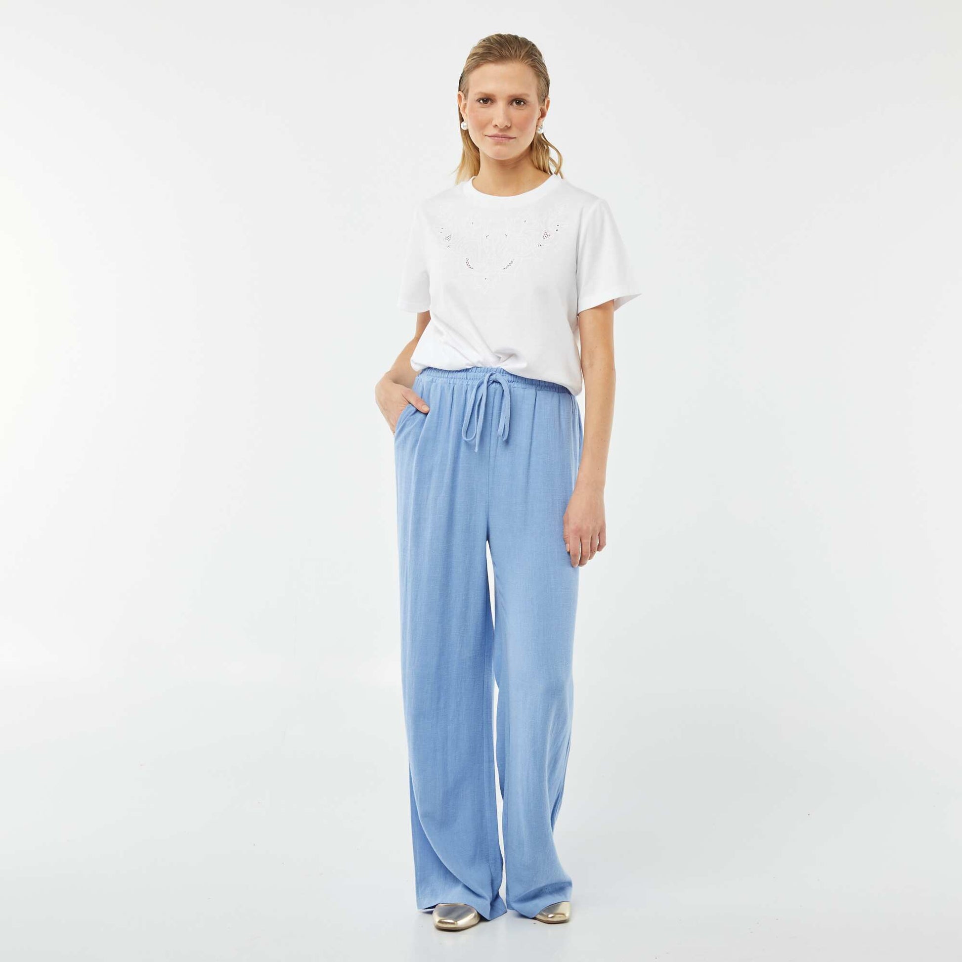 Short-sleeved T-shirt with fancy embroidery WHITE