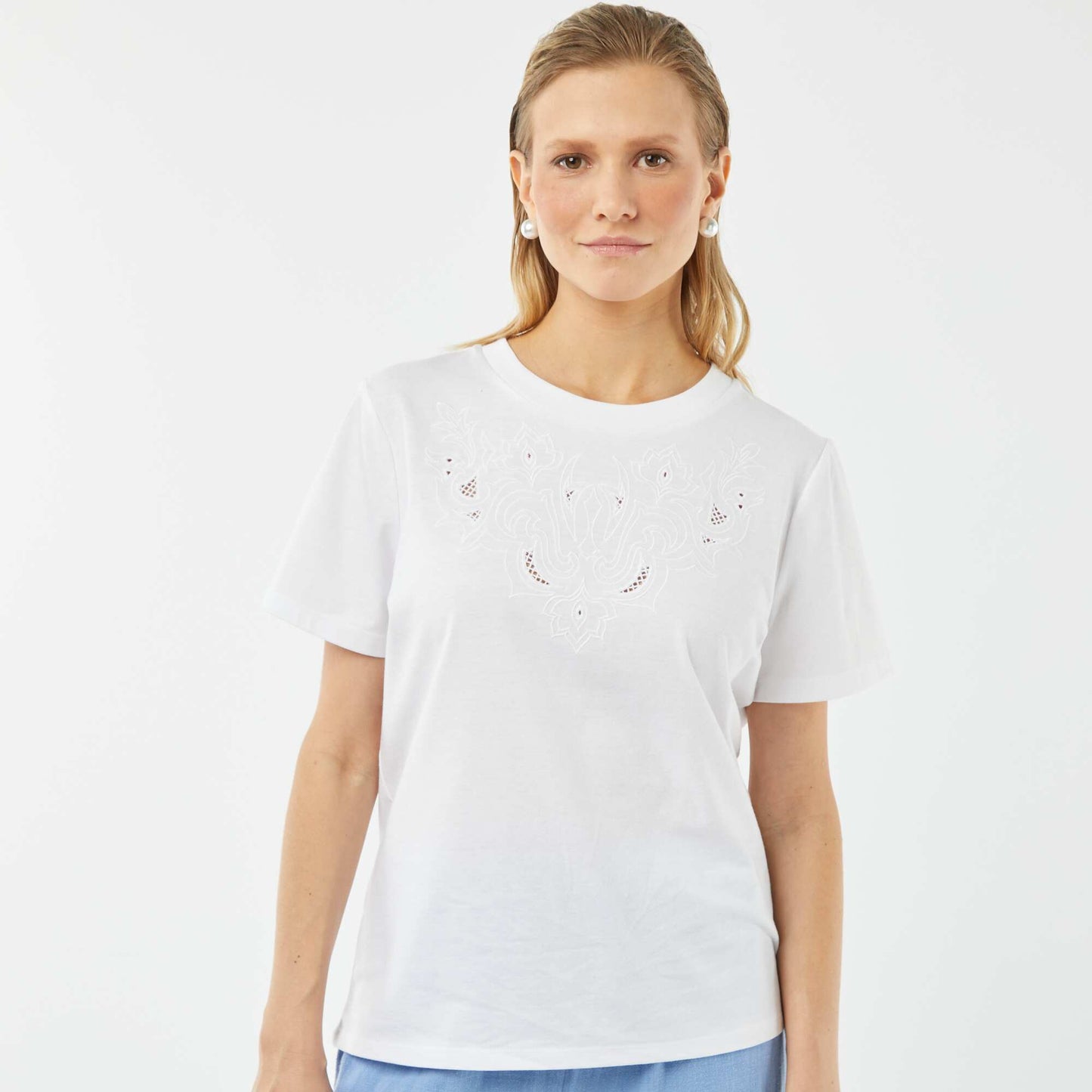 Short-sleeved T-shirt with fancy embroidery WHITE