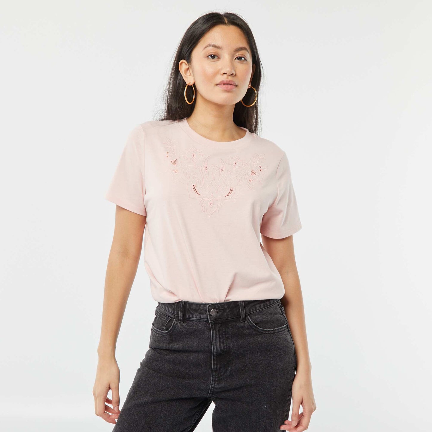 Short-sleeved T-shirt with fancy embroidery PINK