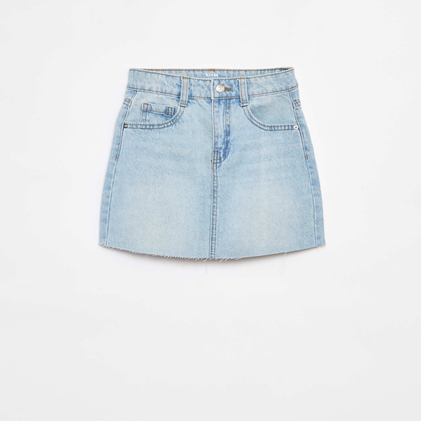 Plain denim mini skirt with raw edging BLUE