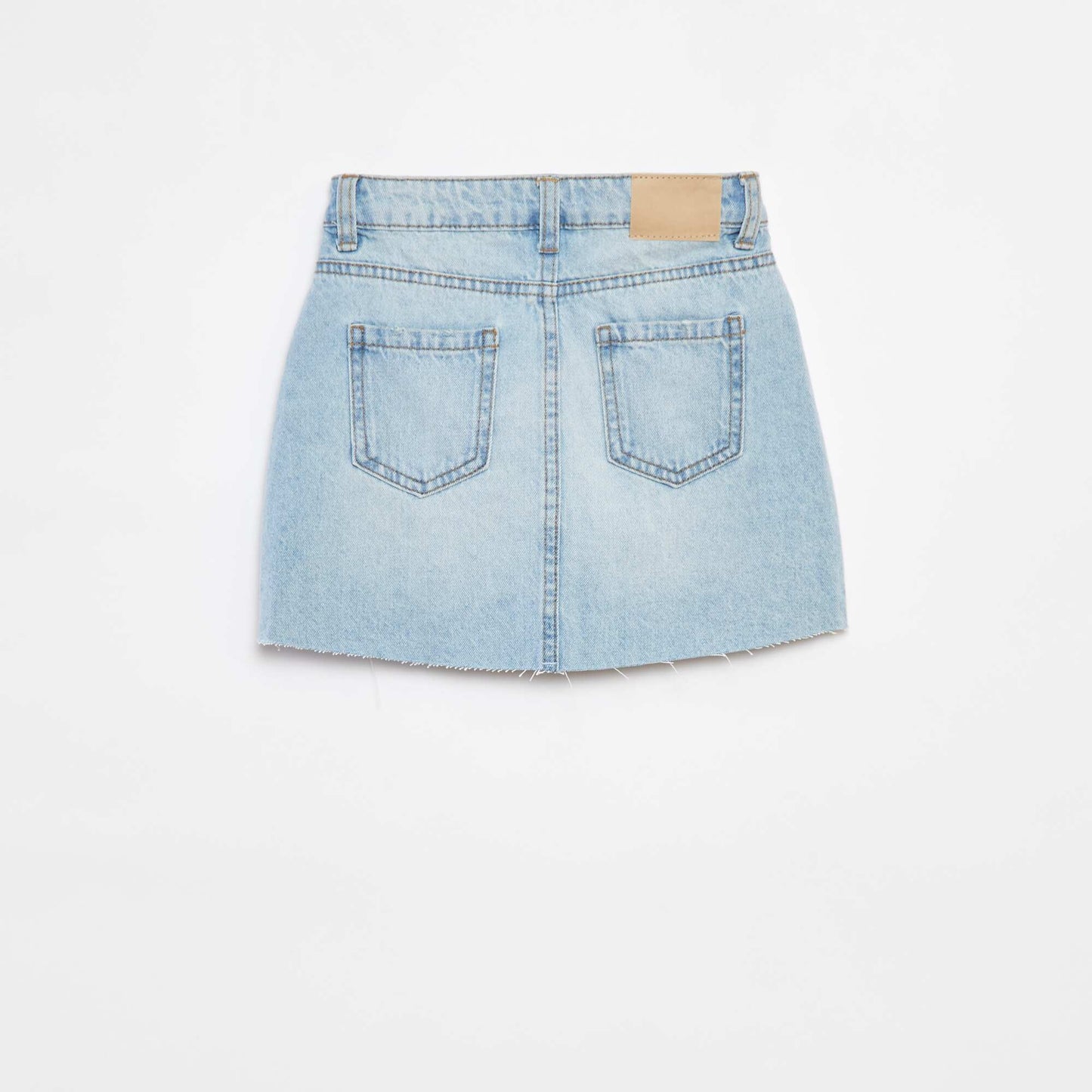 Plain denim mini skirt with raw edging BLUE