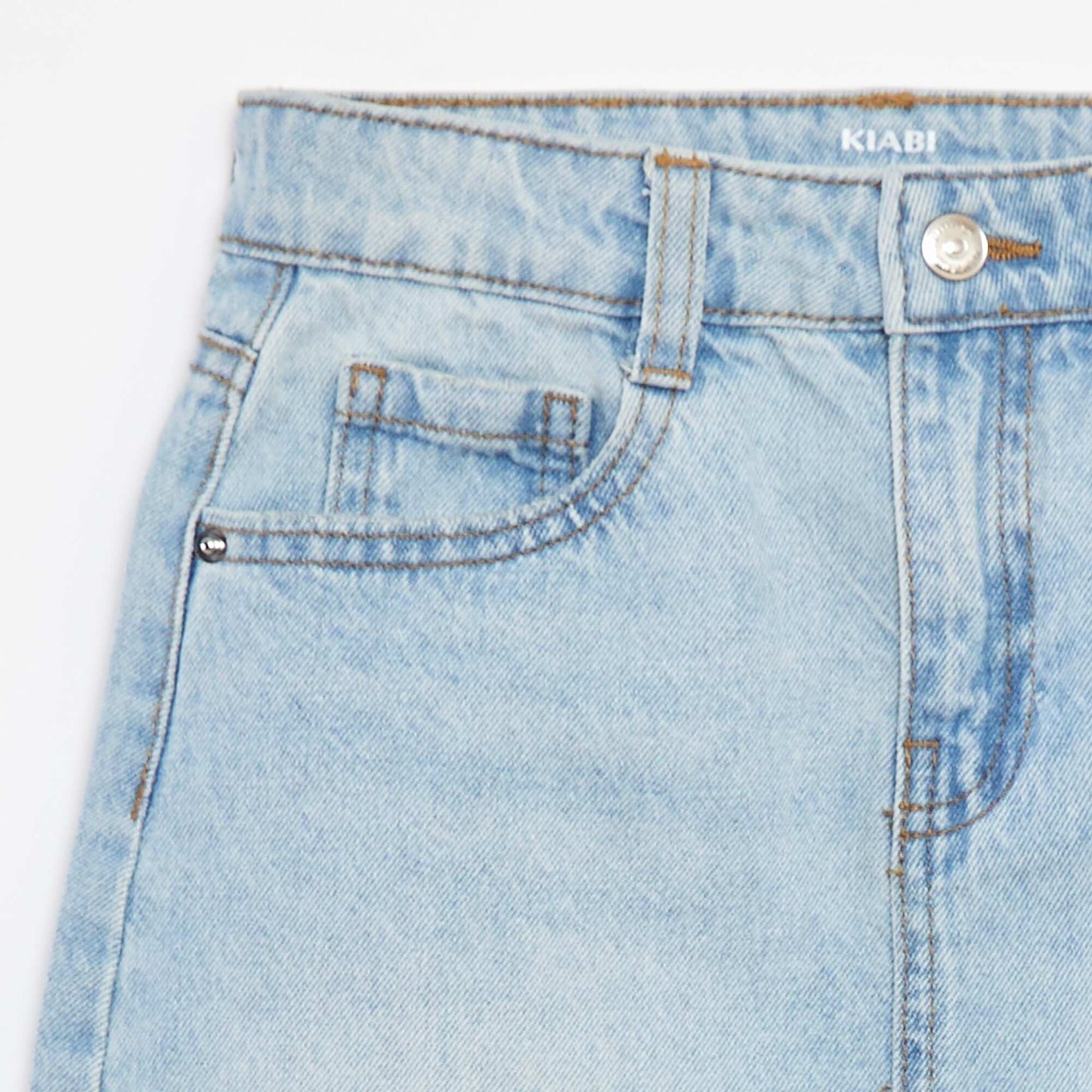 Plain denim mini skirt with raw edging BLUE