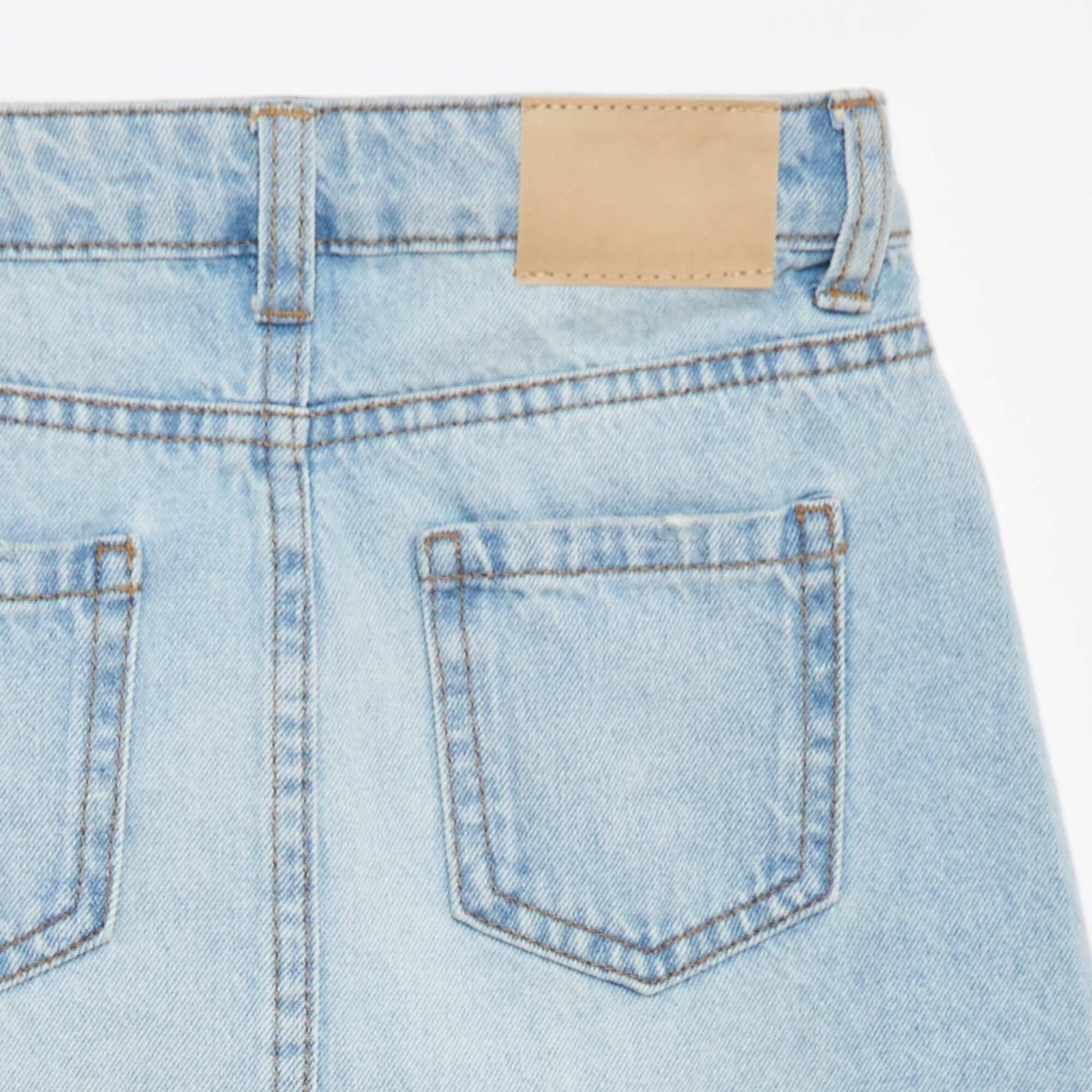 Plain denim mini skirt with raw edging BLUE