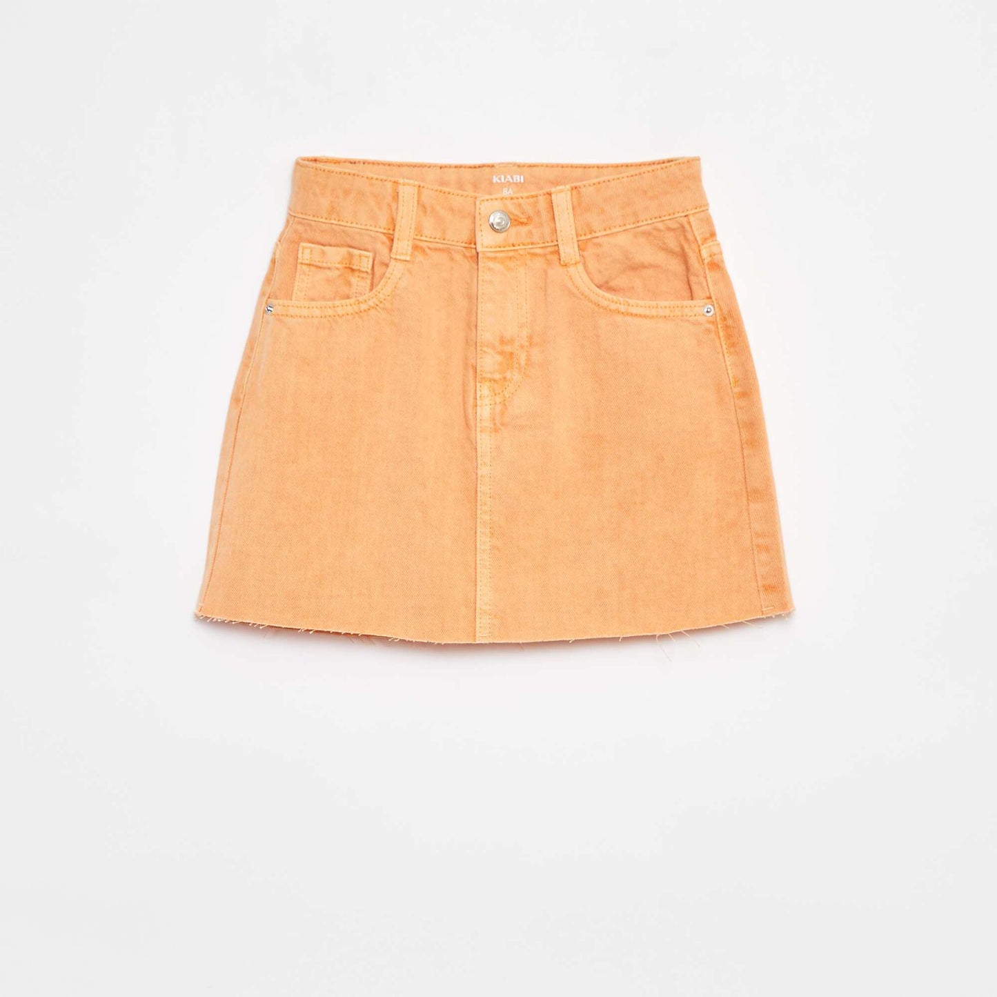 Plain denim mini skirt with raw edging ORANGE
