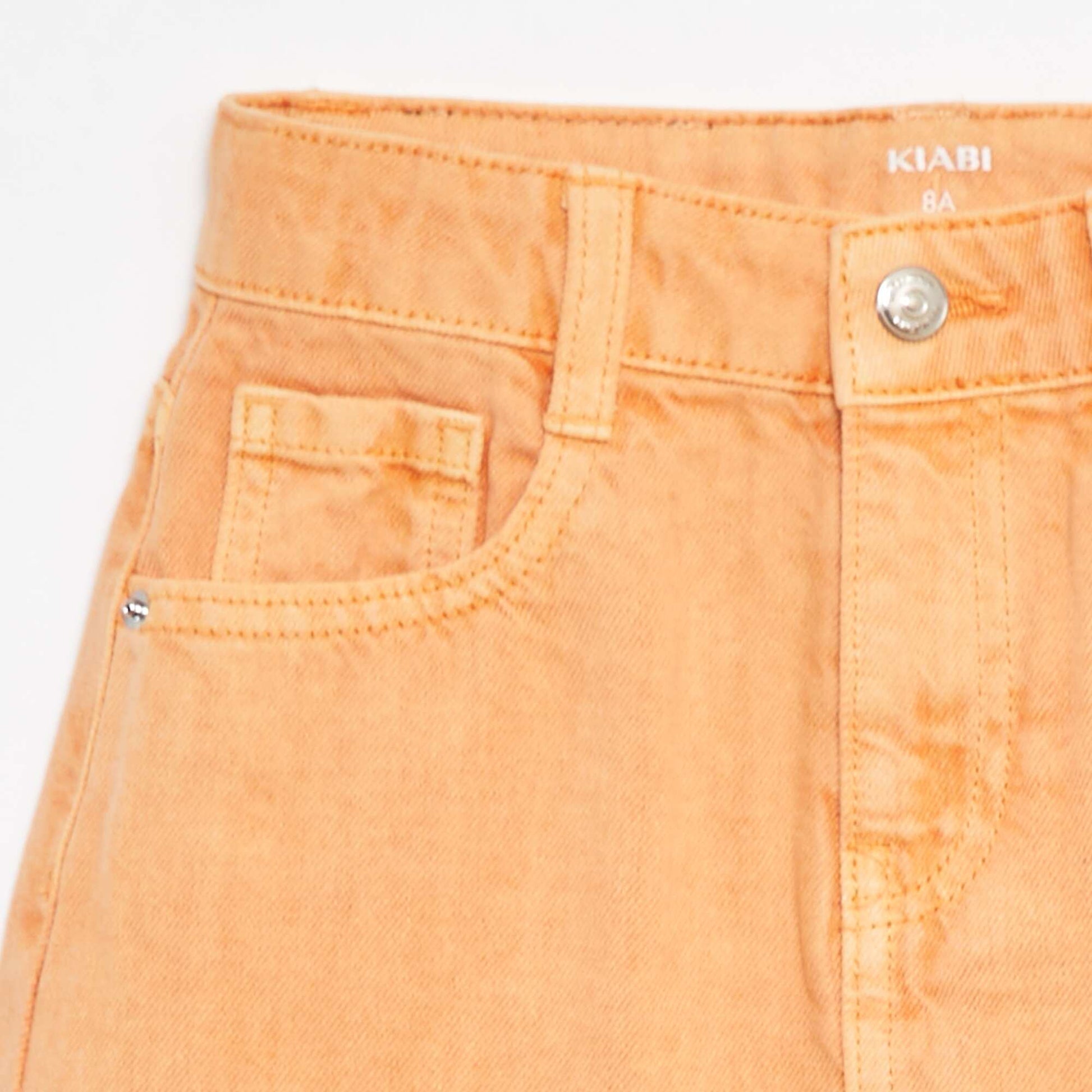 Plain denim mini skirt with raw edging ORANGE