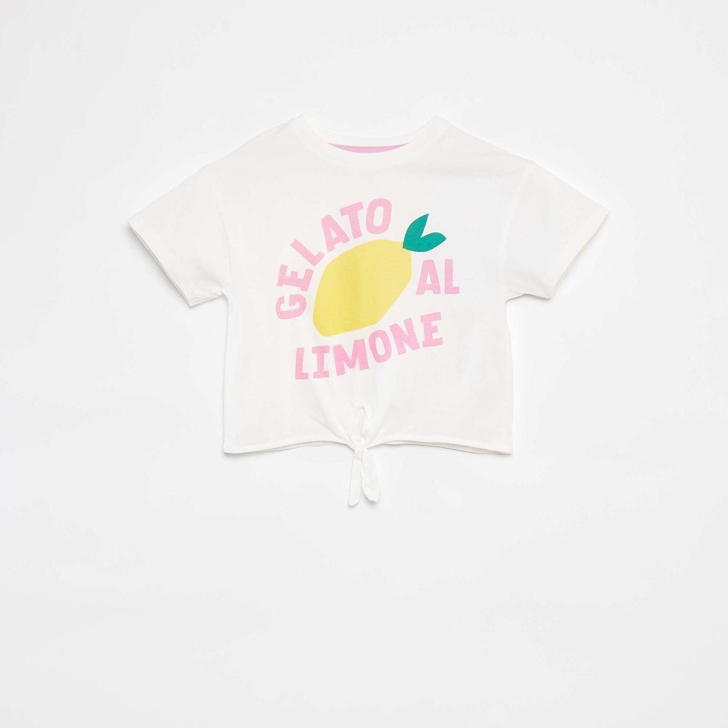 Printed T-shirt with knotted bottom hem WHITE