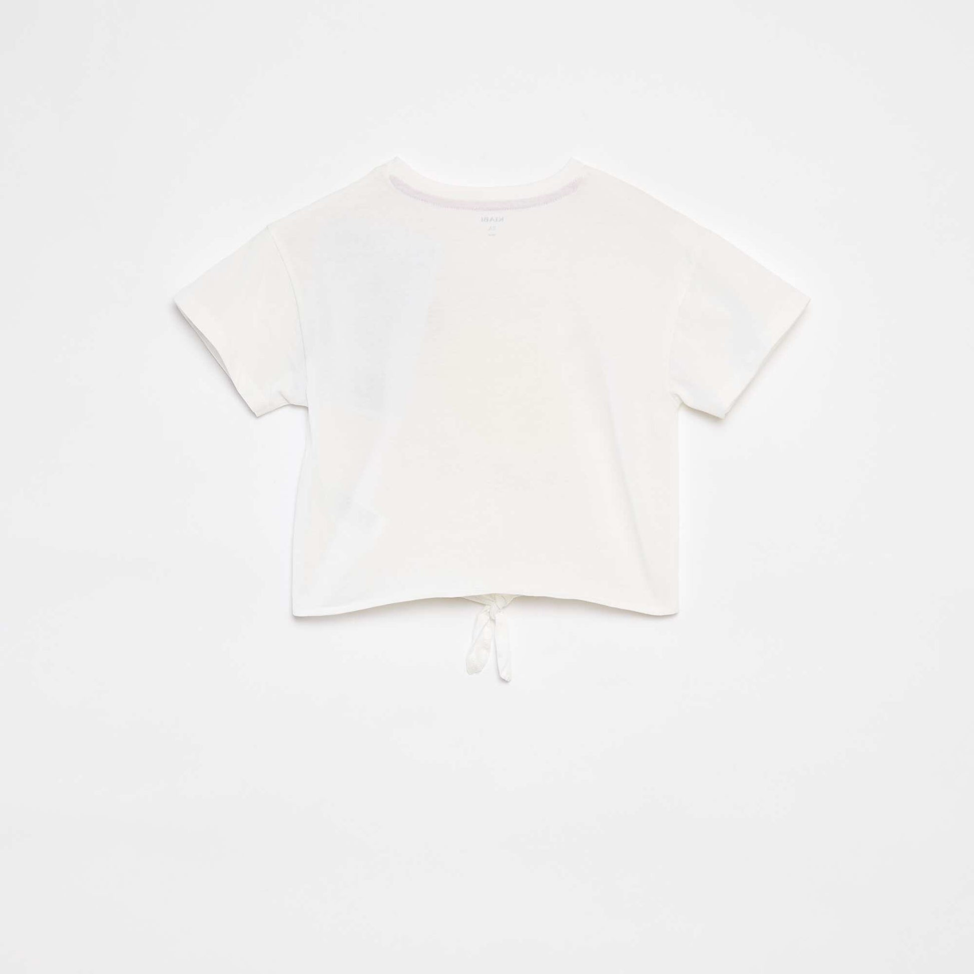 Printed T-shirt with knotted bottom hem WHITE