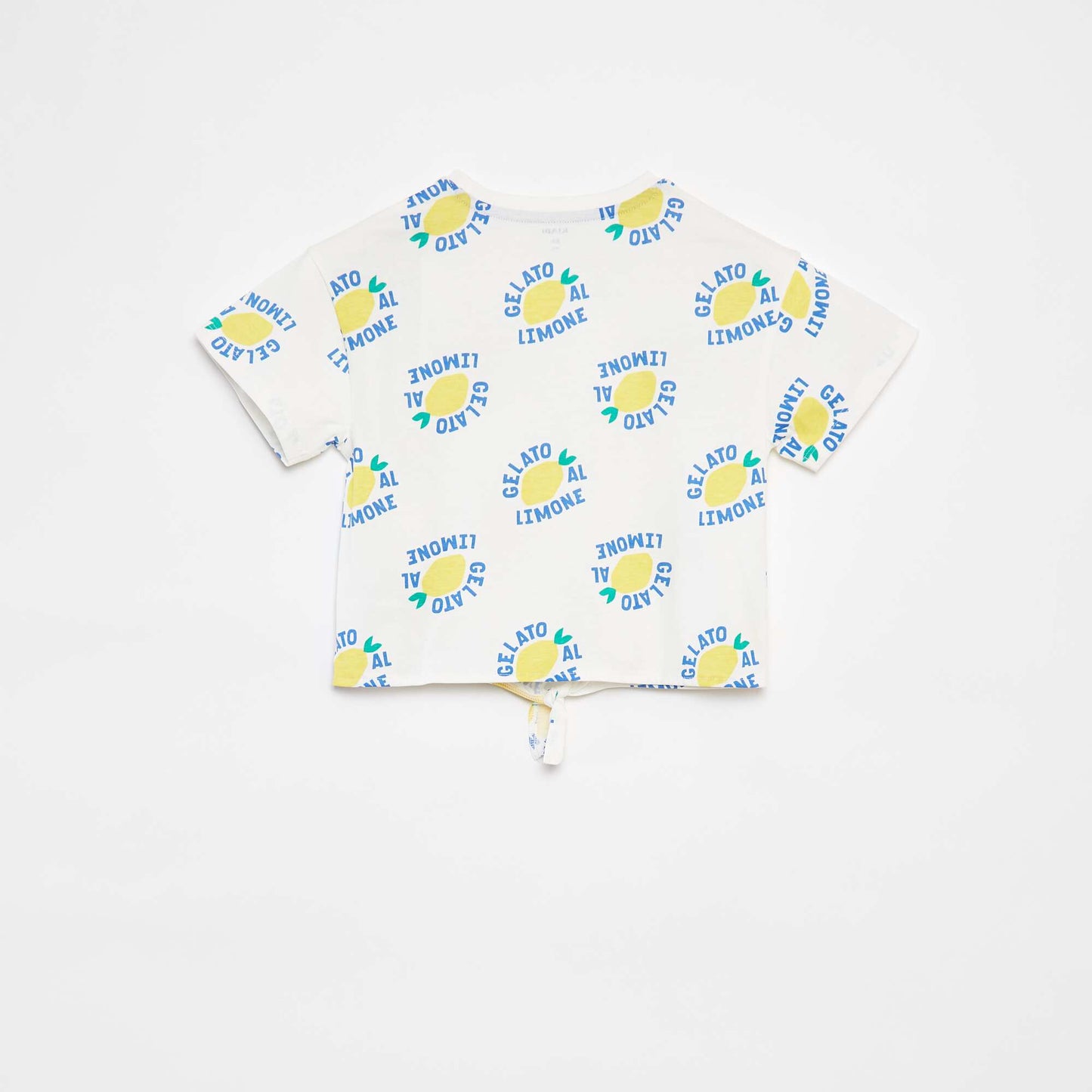 Printed T-shirt with knotted bottom hem WHITE