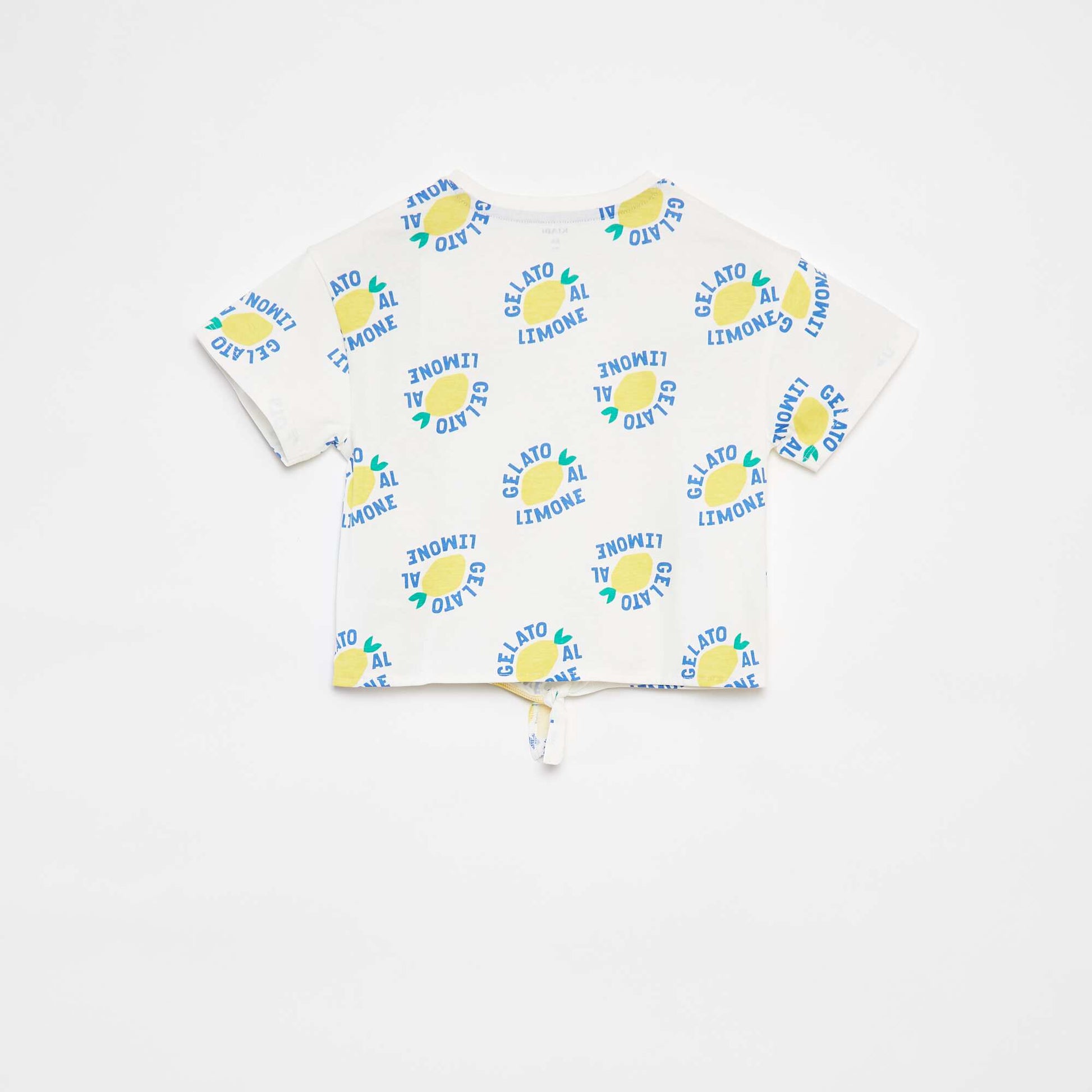 Printed T-shirt with knotted bottom hem WHITE