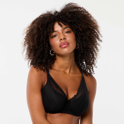 Full-coverage lace demi-cup bra BLACK
