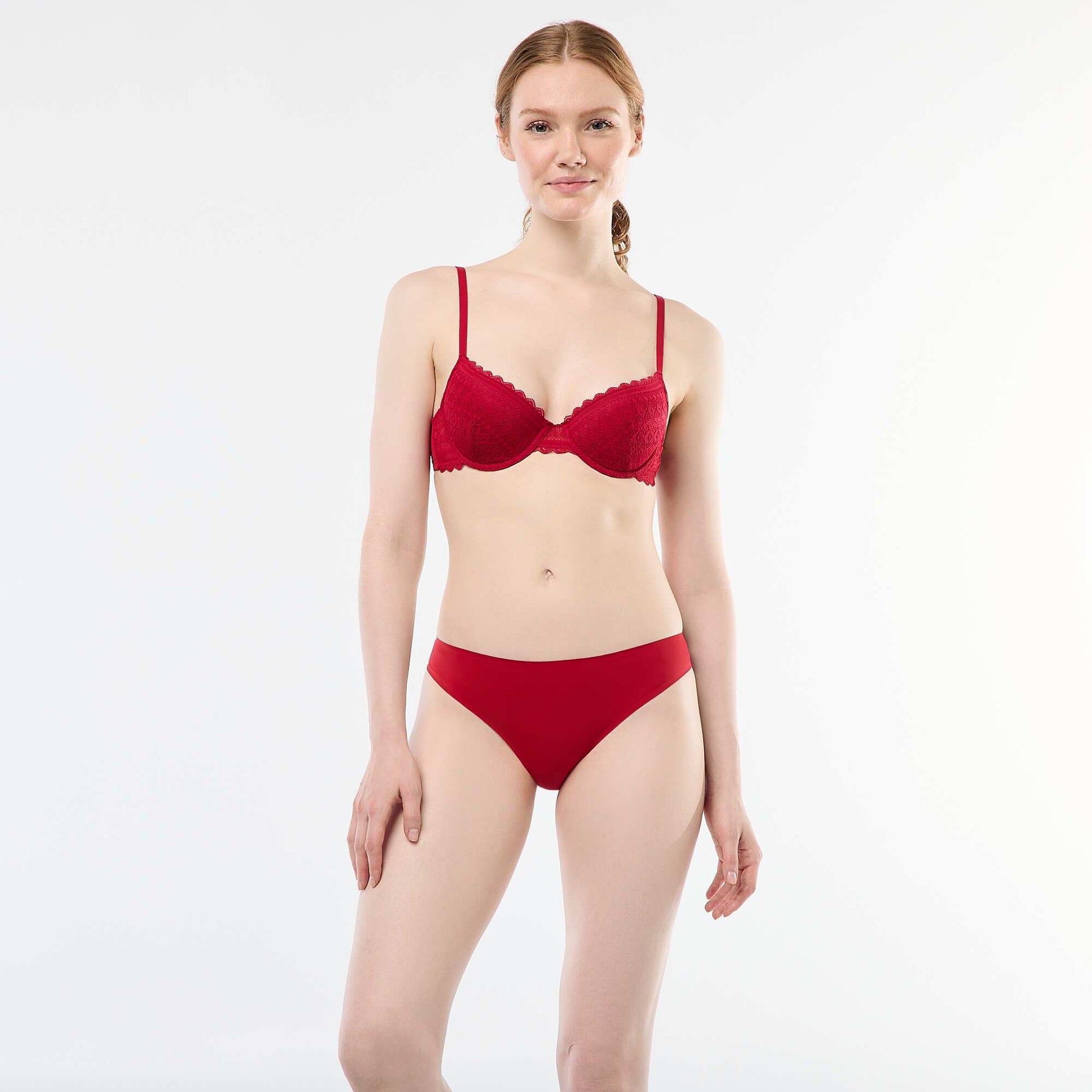 Microfiber and Lace Panties RED