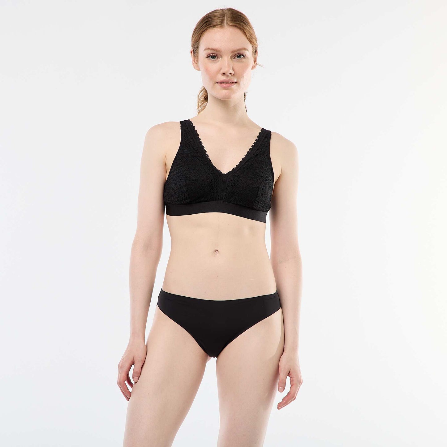 Microfibre and lace briefs BLACK