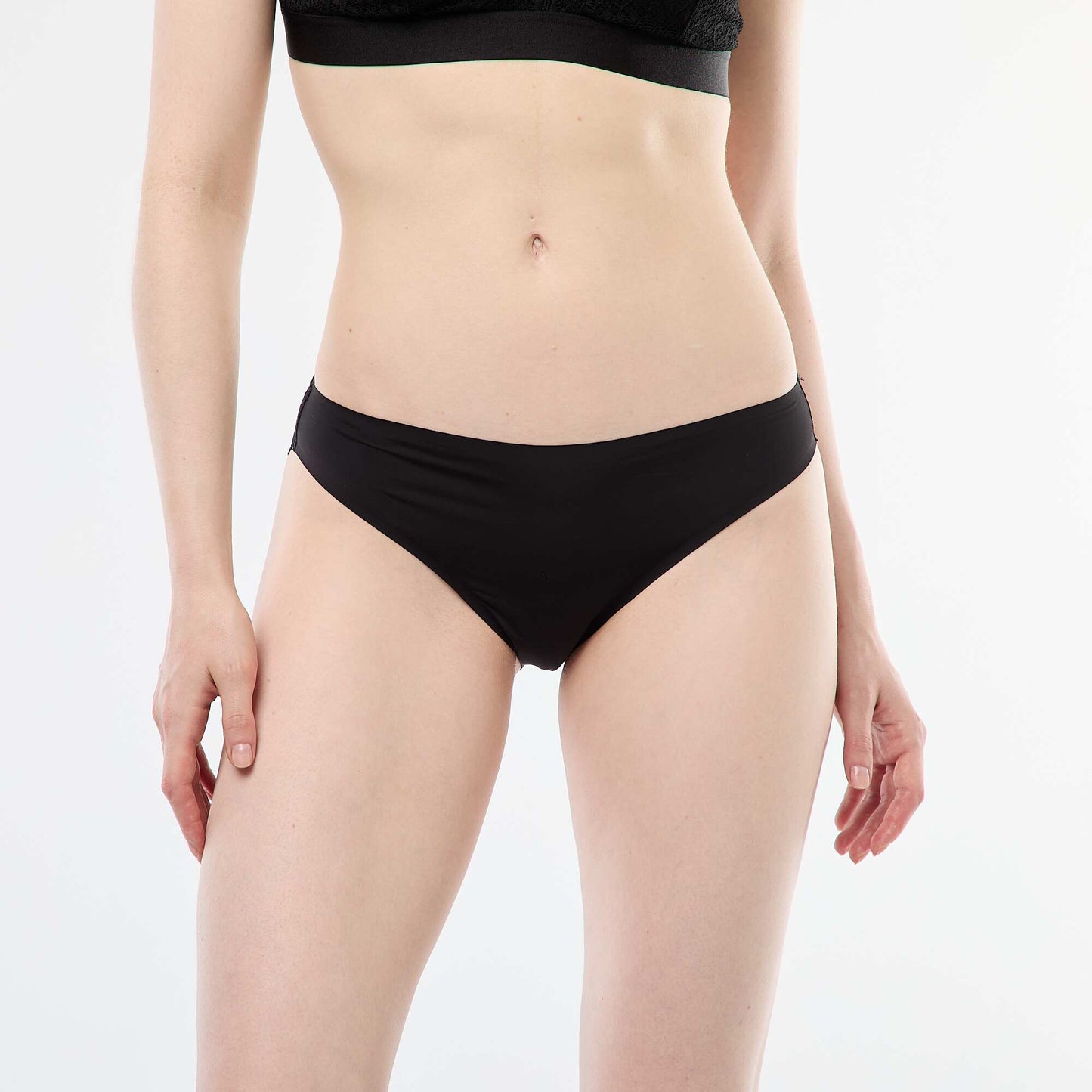 Microfibre and lace briefs BLACK