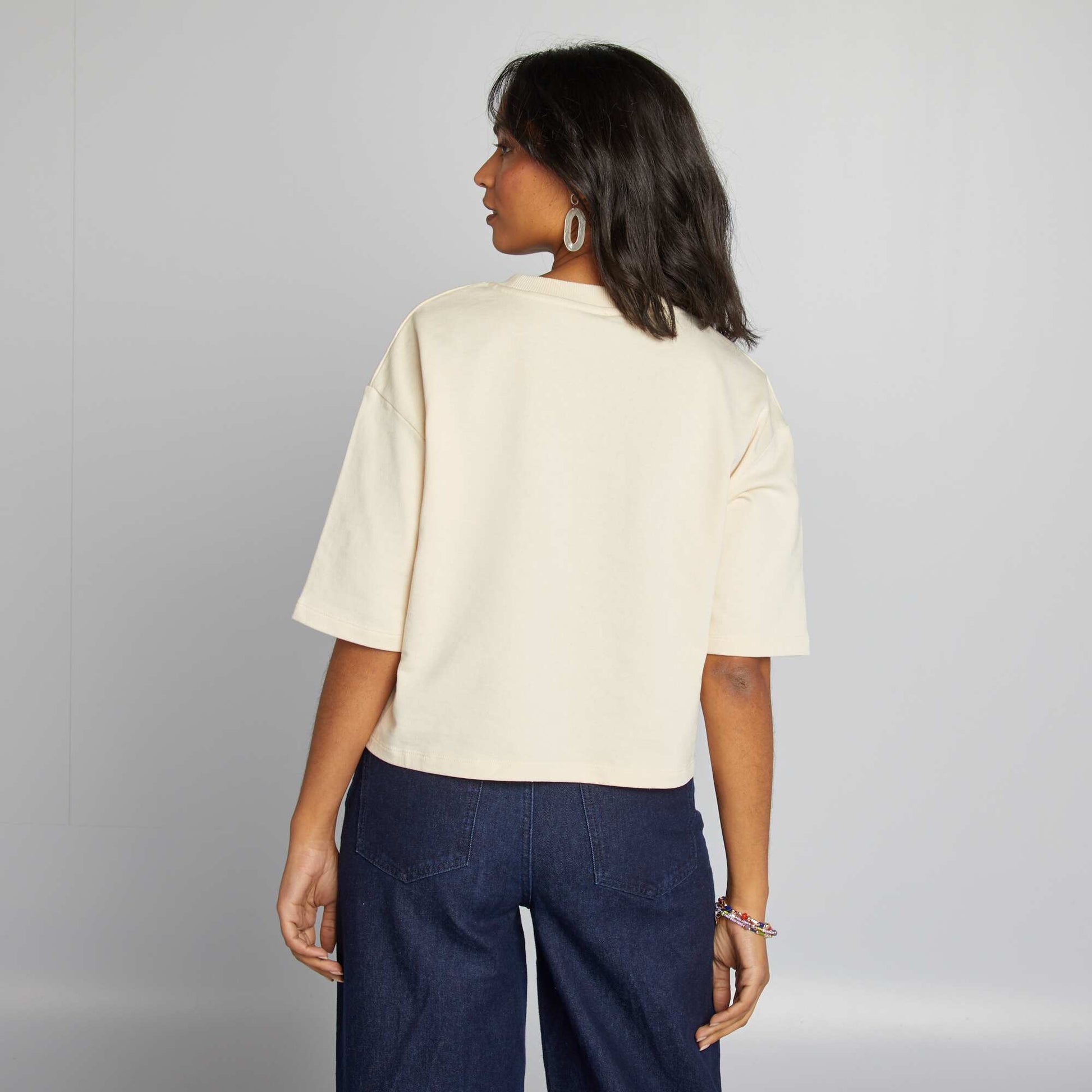 Loose-fit cropped T-shirt BEIGE
