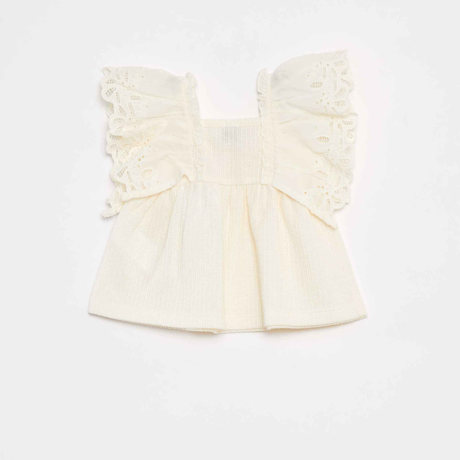 Loose-fit T-shirt with short sleeves with broderie anglaise WHITE