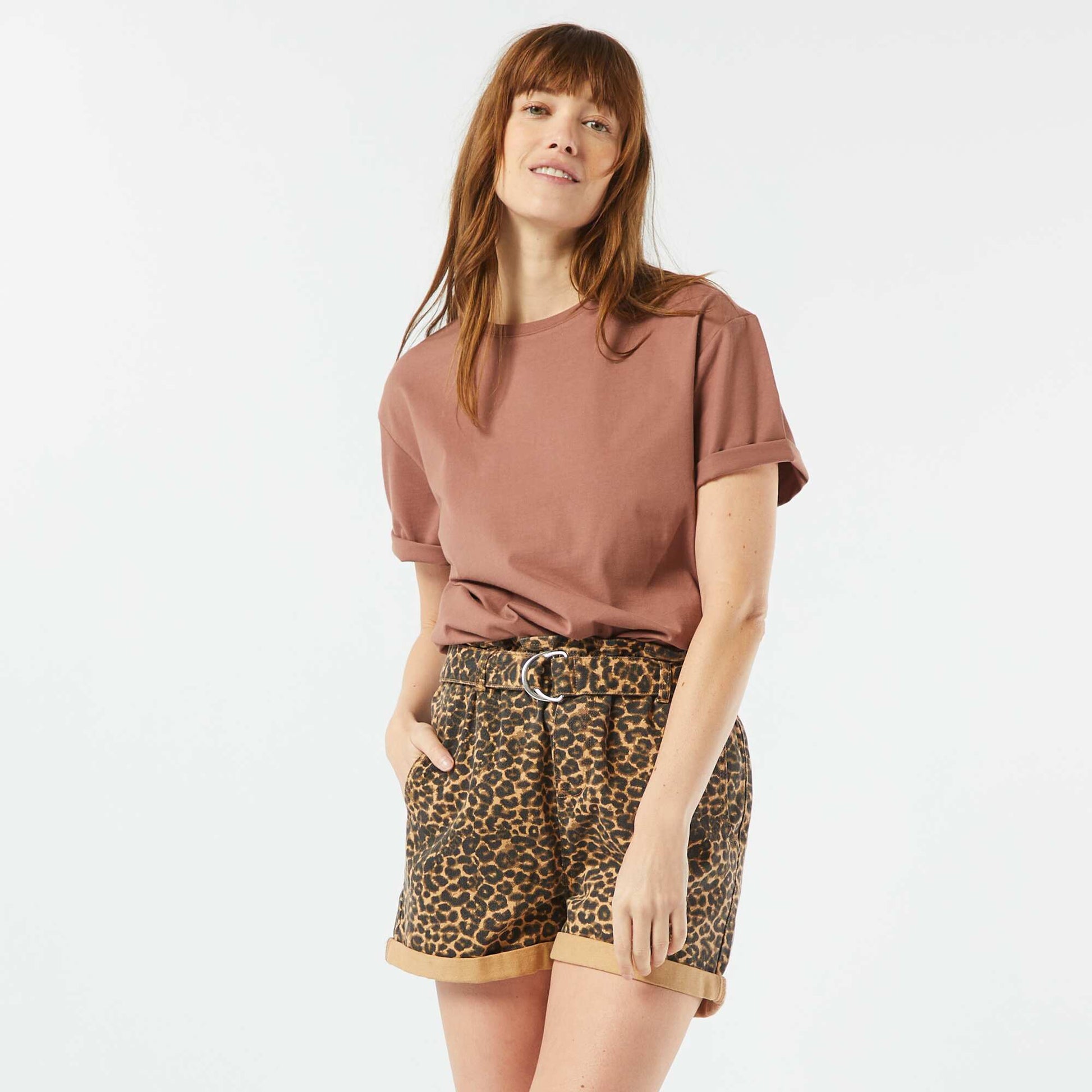 Paperbag shorts with belt BEIGE