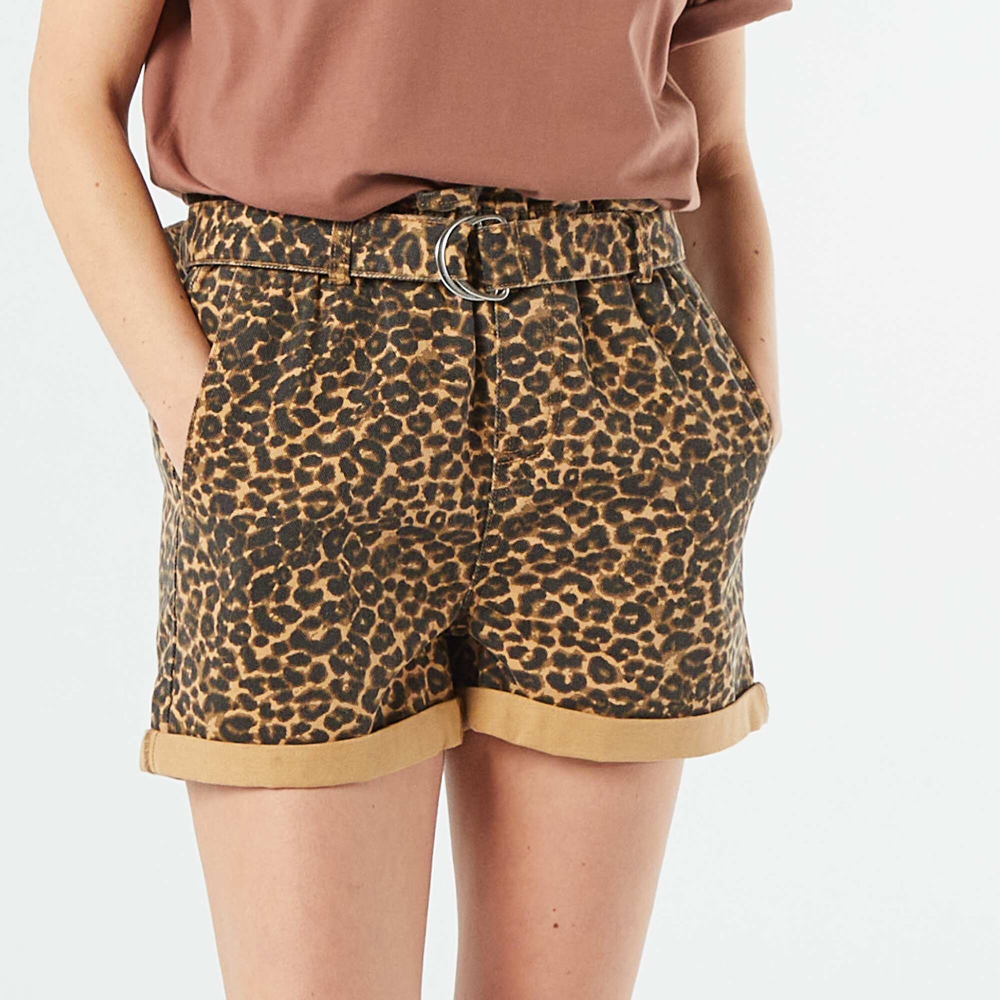 Paperbag shorts with belt BEIGE
