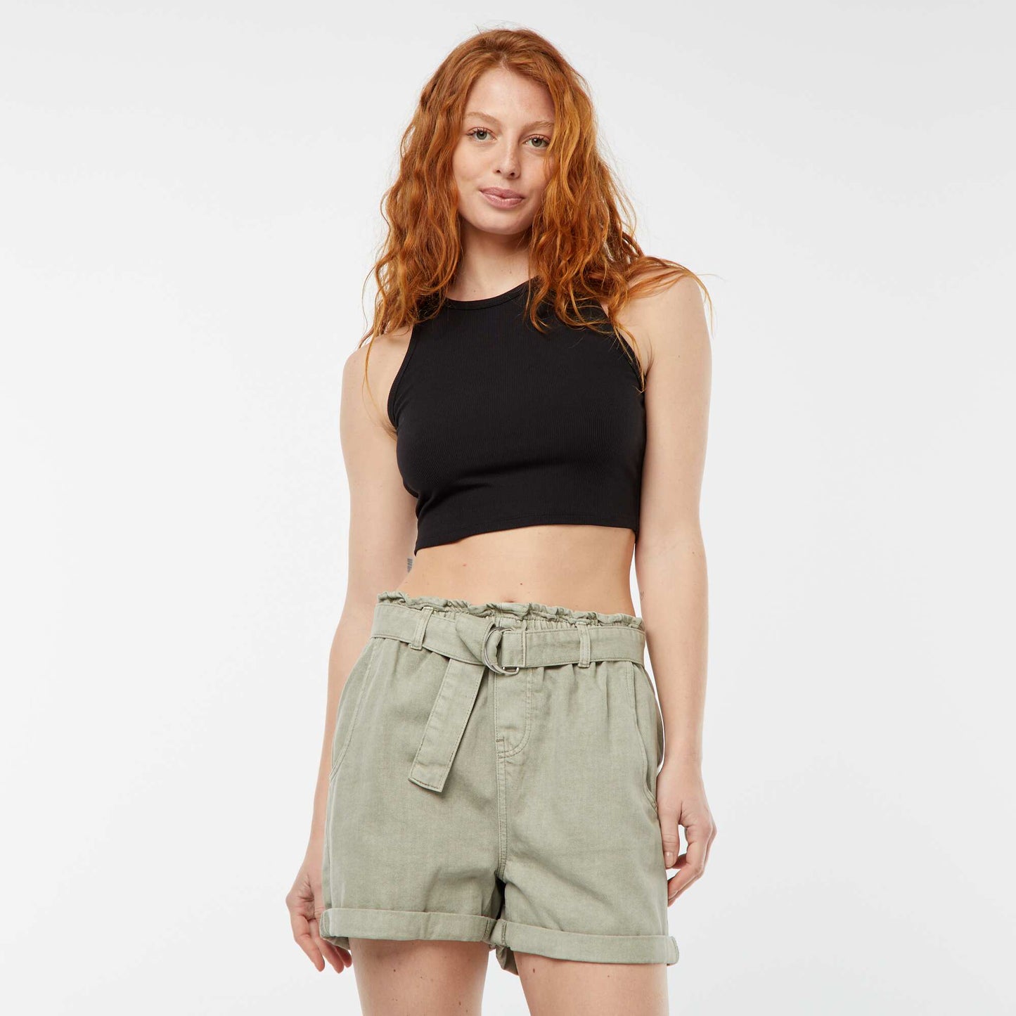Paperbag shorts with belt GREEN