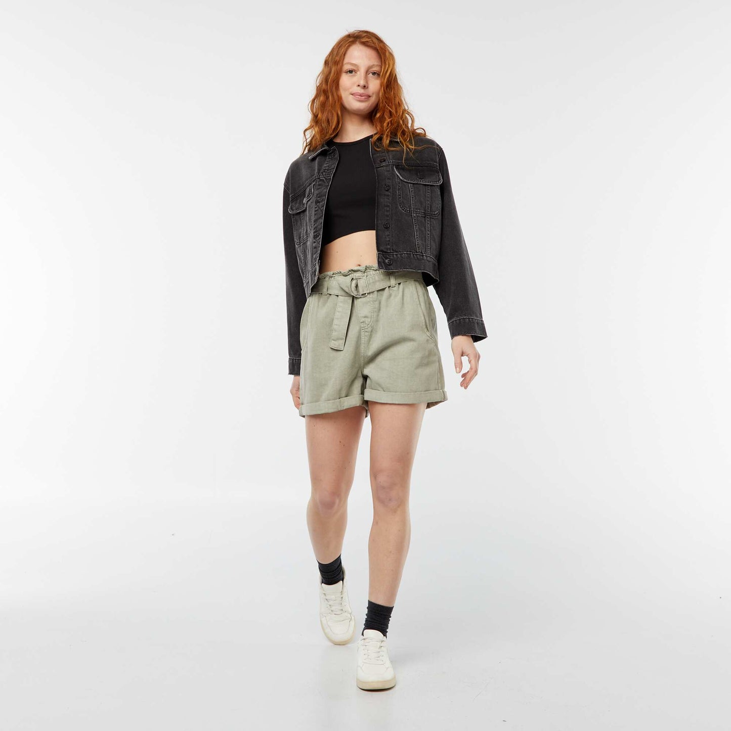 Paperbag shorts with belt GREEN