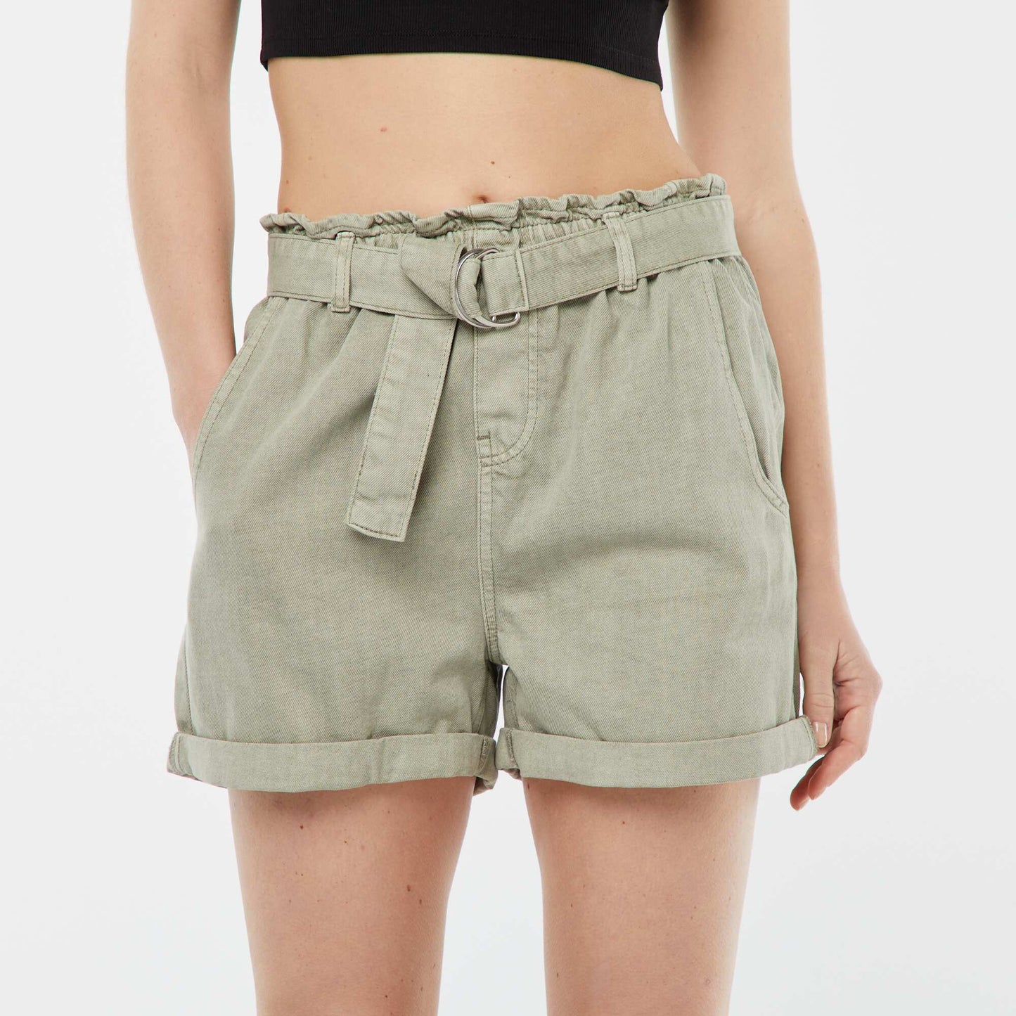 Paperbag shorts with belt GREEN