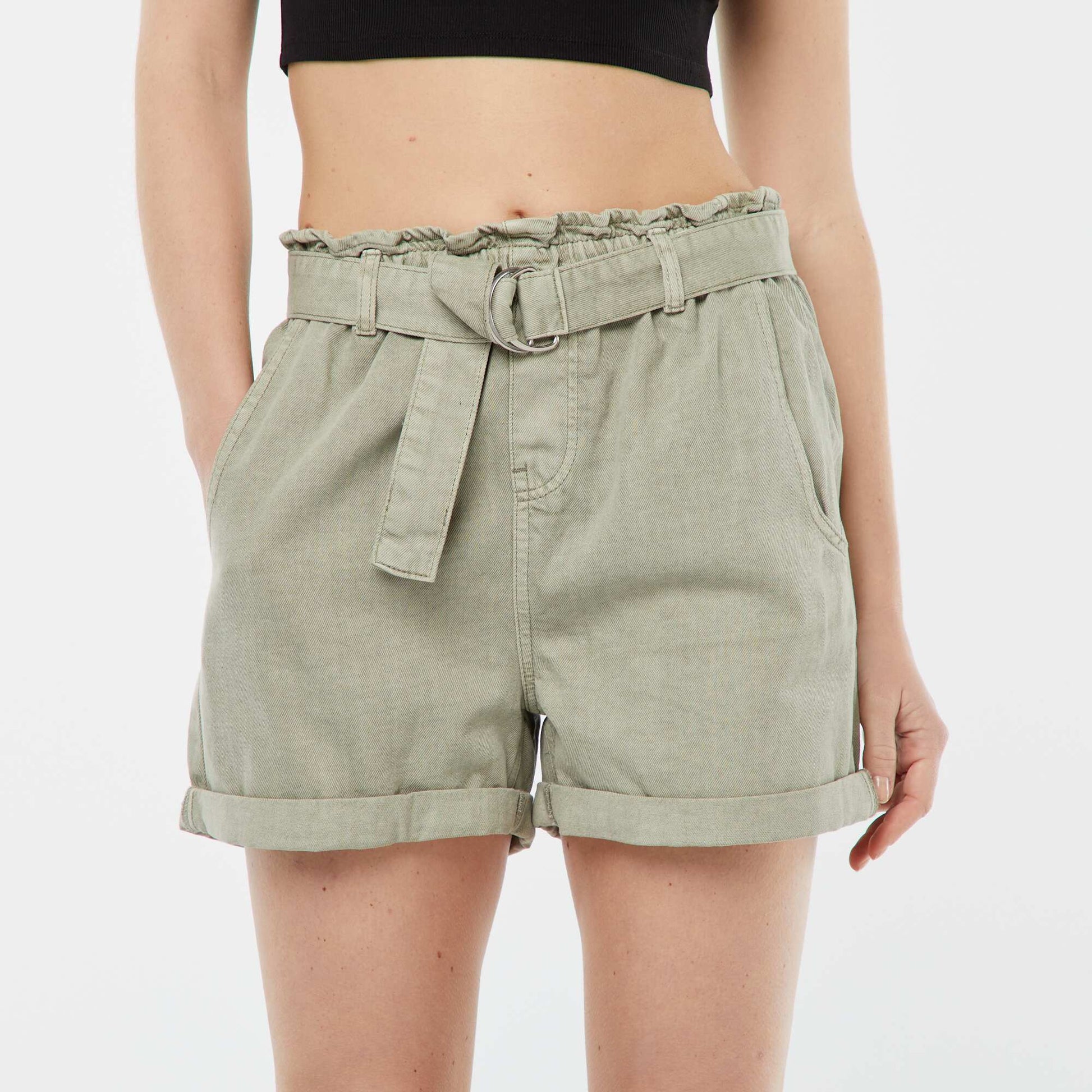 Paperbag shorts with belt GREEN