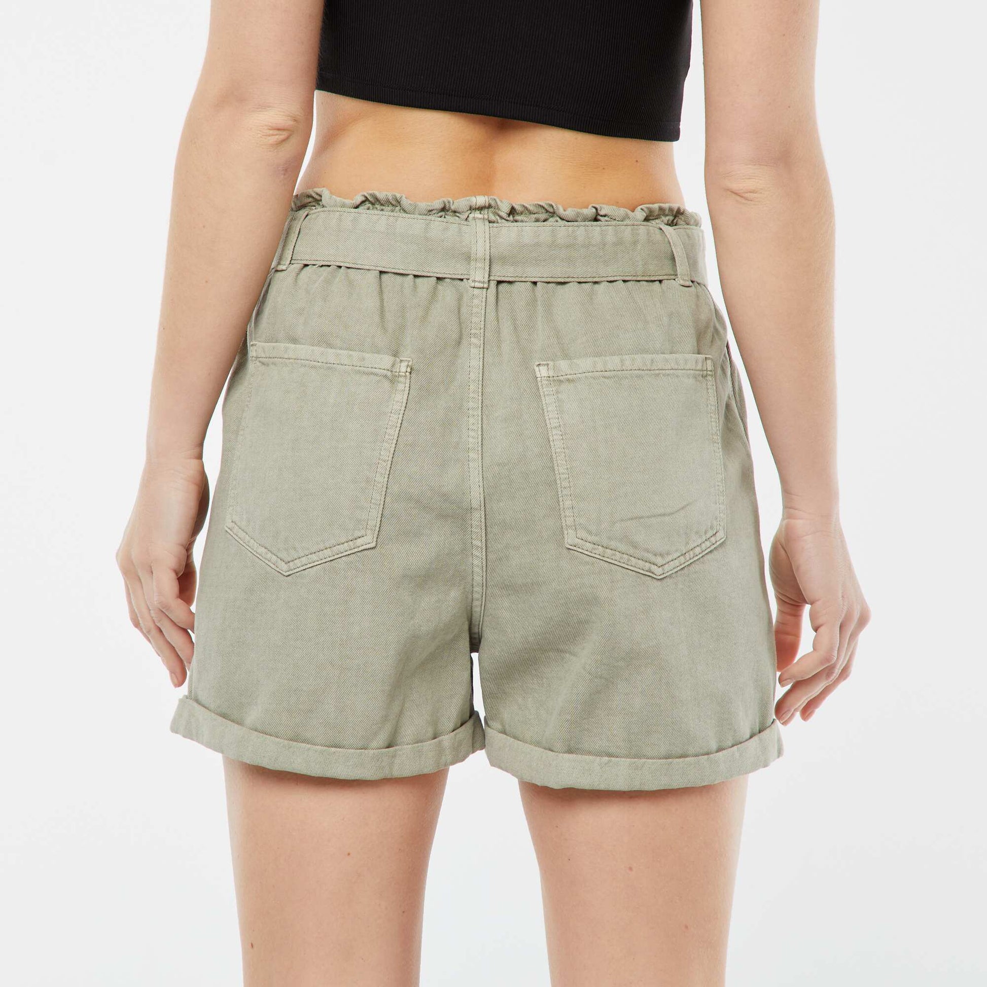 Paperbag shorts with belt GREEN