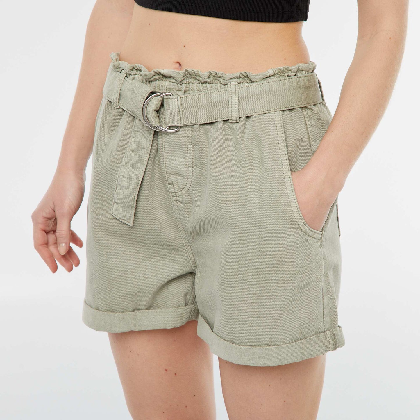Paperbag shorts with belt GREEN