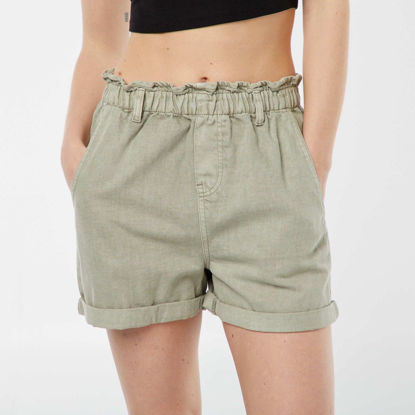 Paperbag shorts with belt GREEN