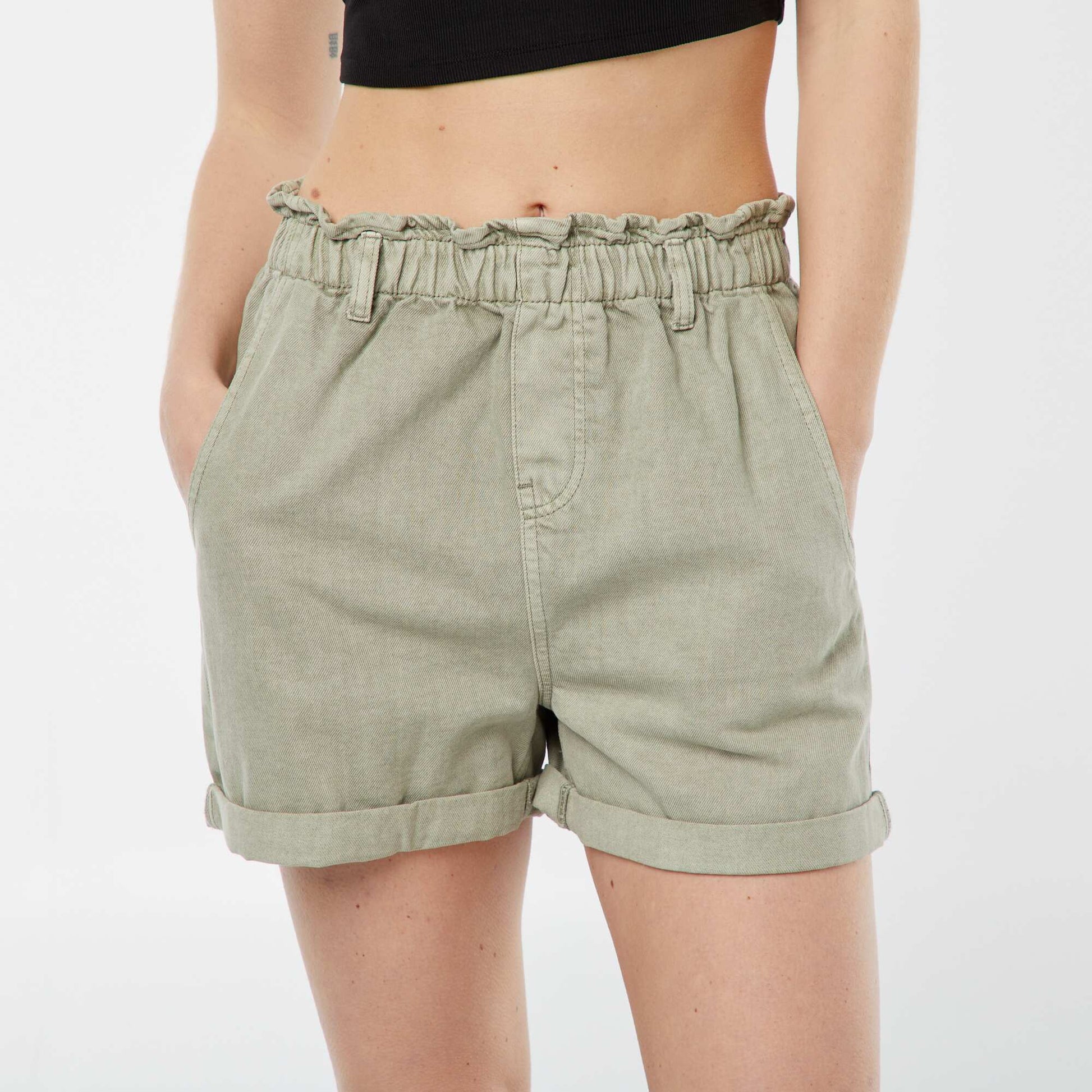 Paperbag shorts with belt GREEN